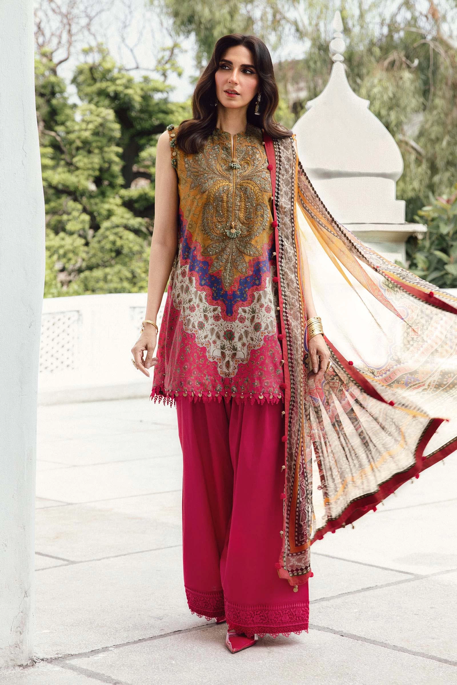 3 Piece Embroidered Cambric Suit - MPT-2710-A