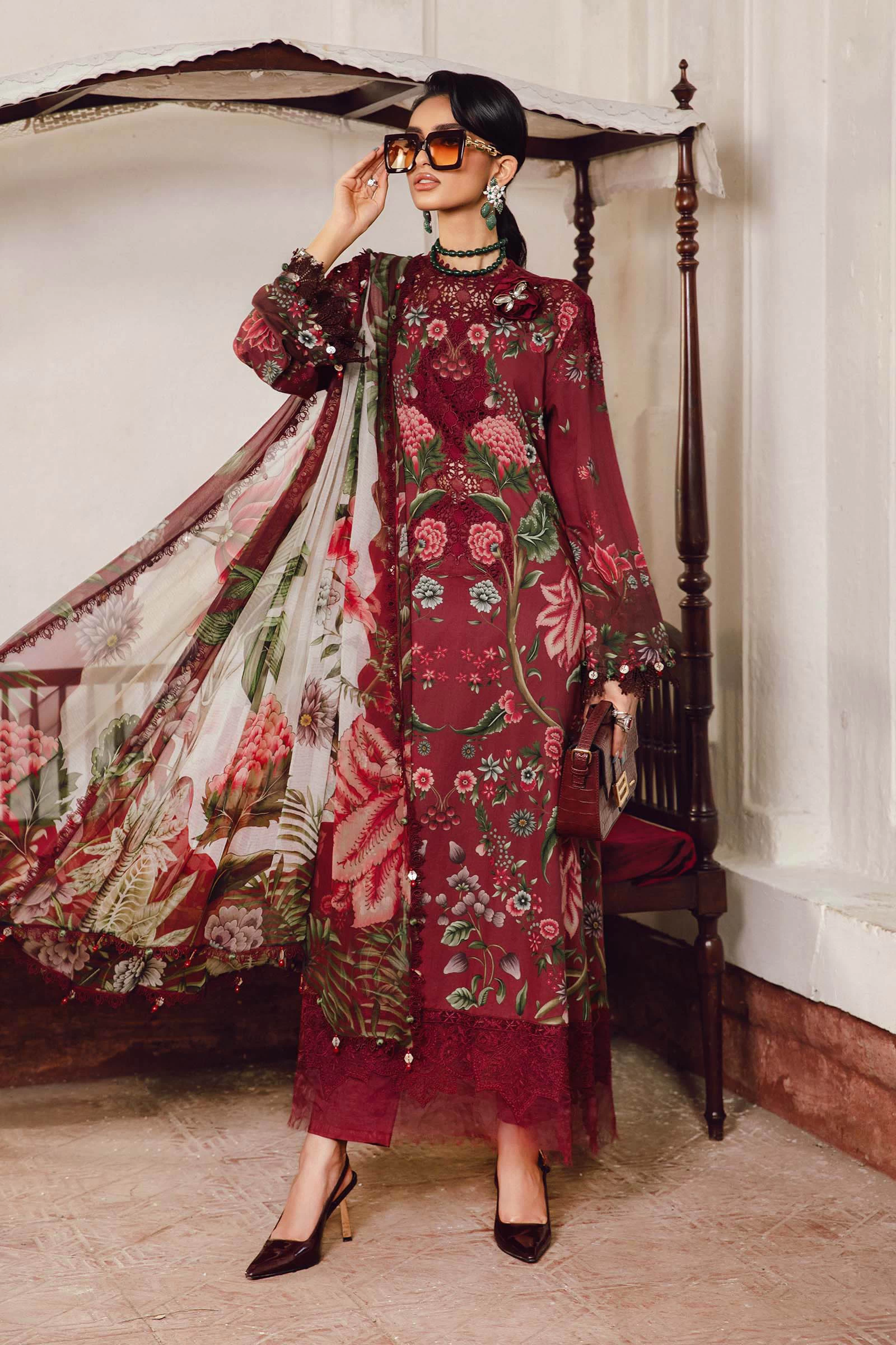 3 Piece Embroidered Cambric Suit  - MPT-2709-A