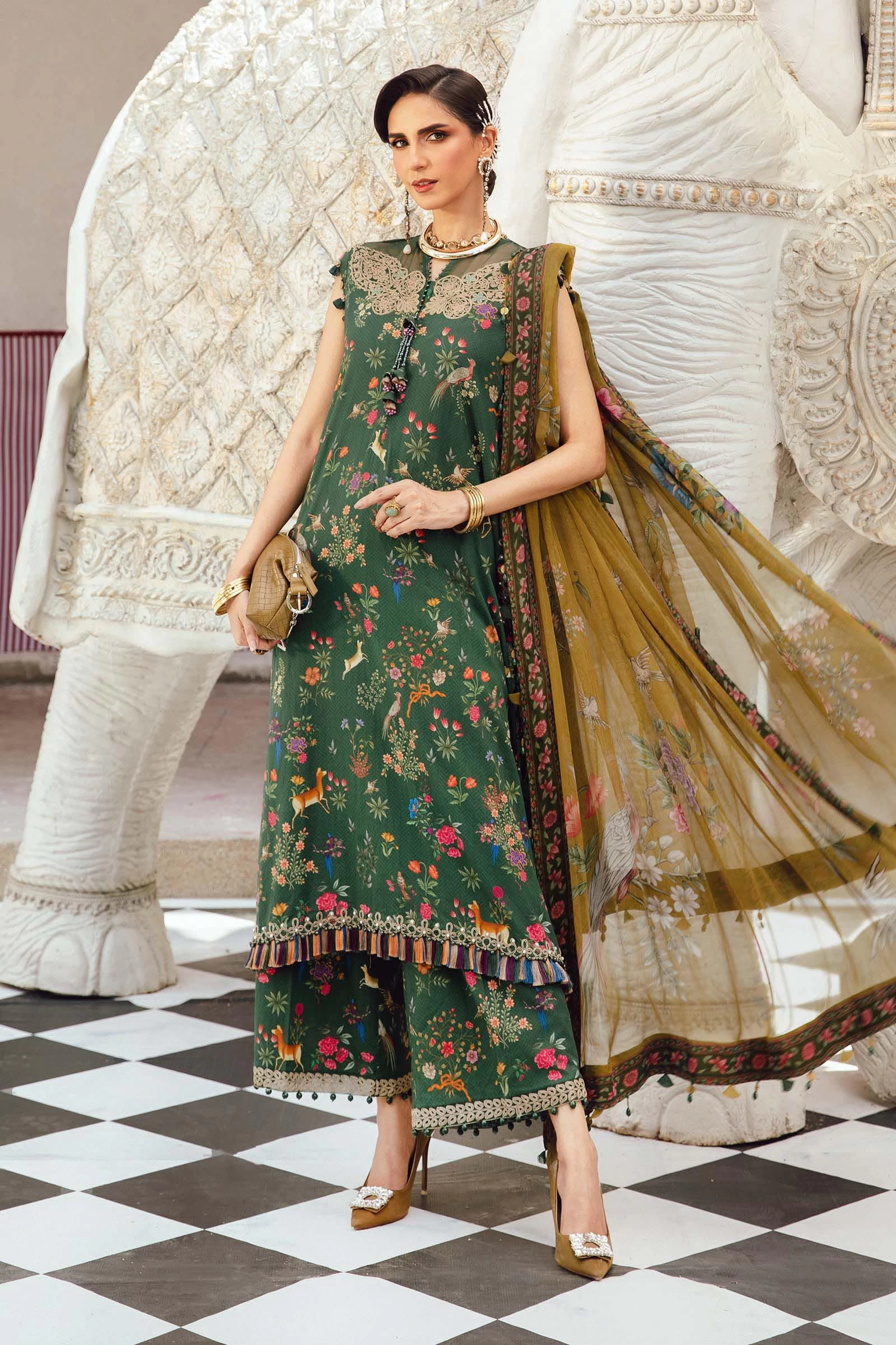 3 Piece Embroidered Linen Suit  - MPT-2707-B