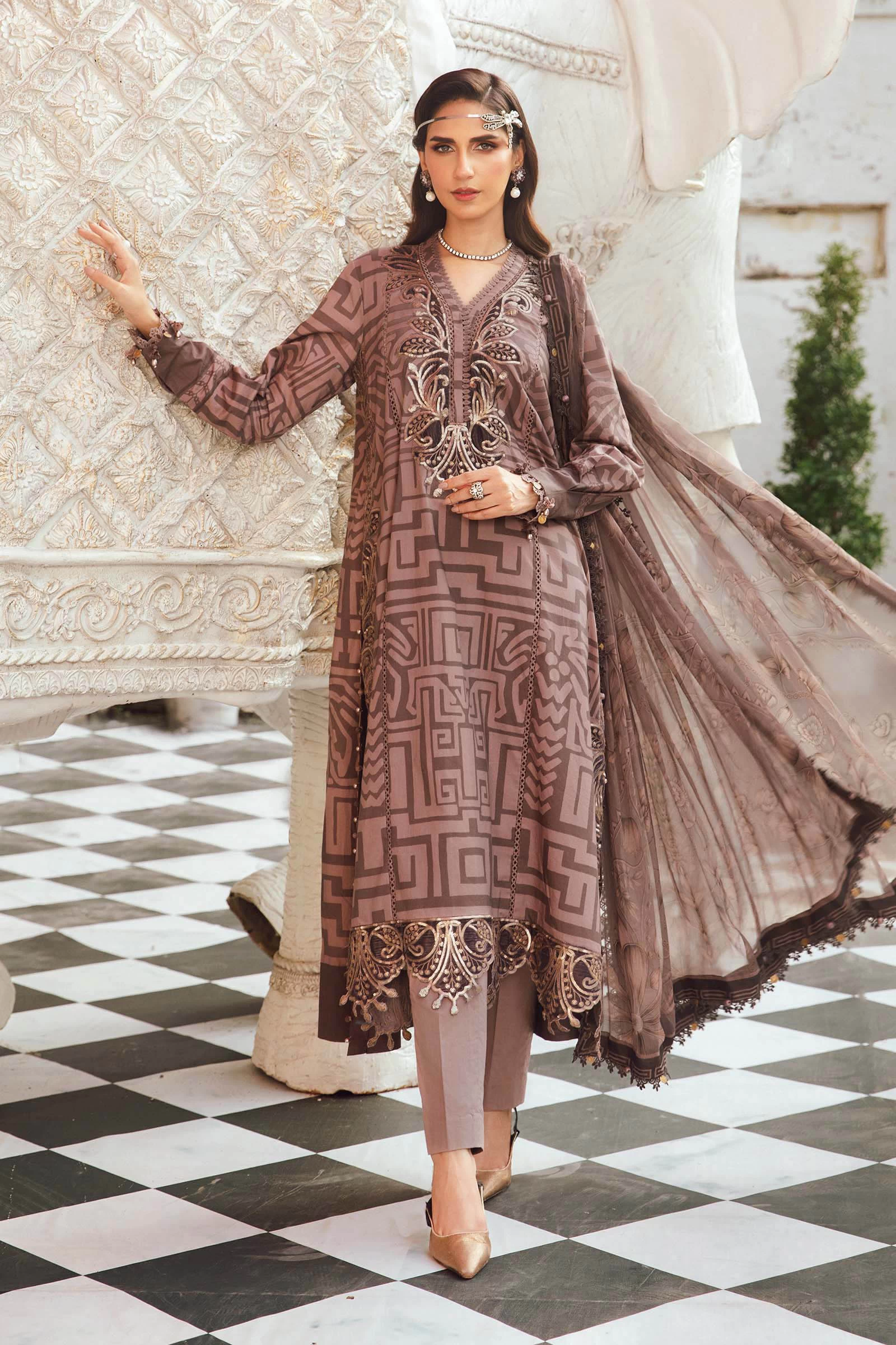 3 Piece  Embroidered Cambric Suit - MPT-2703-B