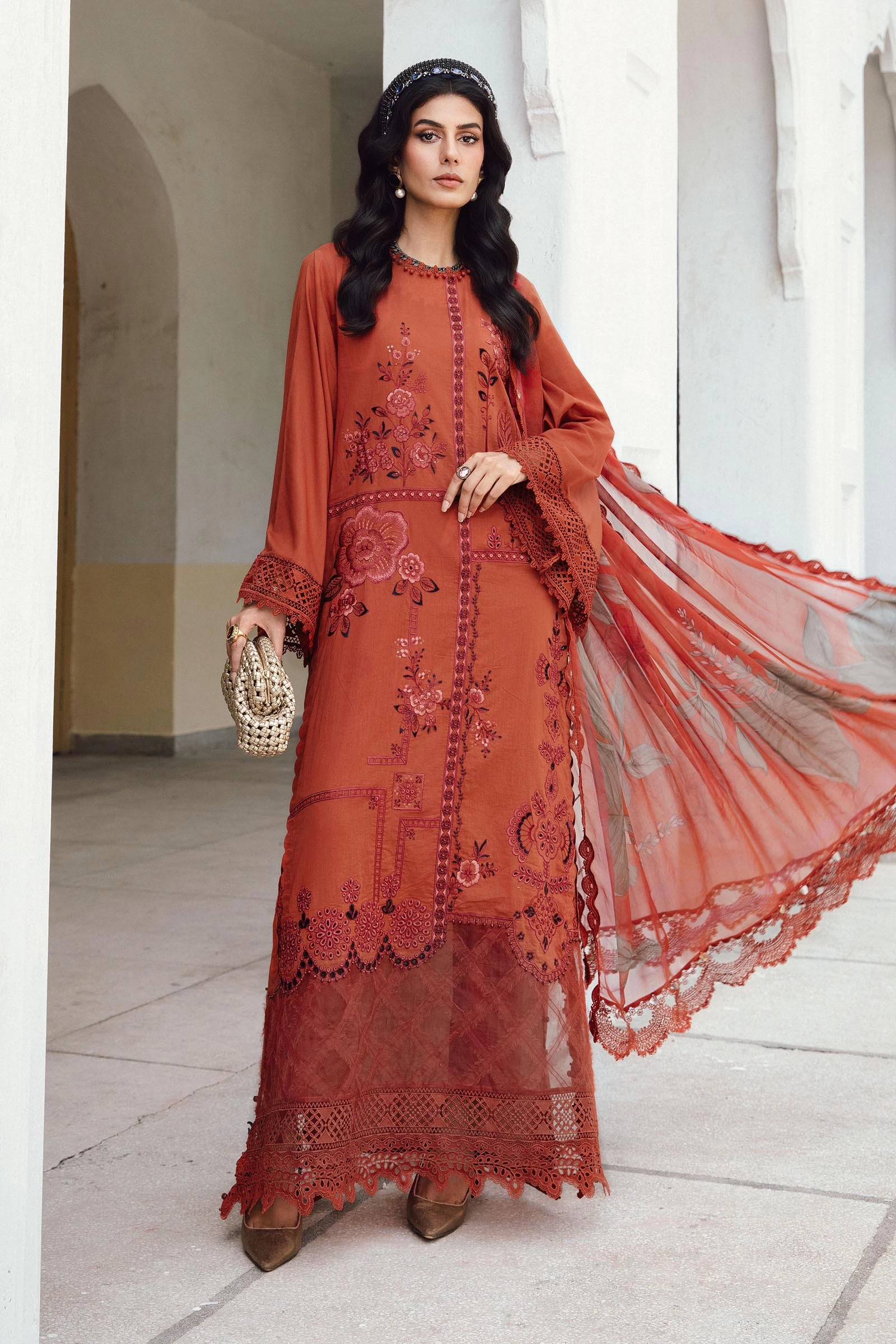 3 Piece  Embroidered Cambric Suit - MPT-2701-B