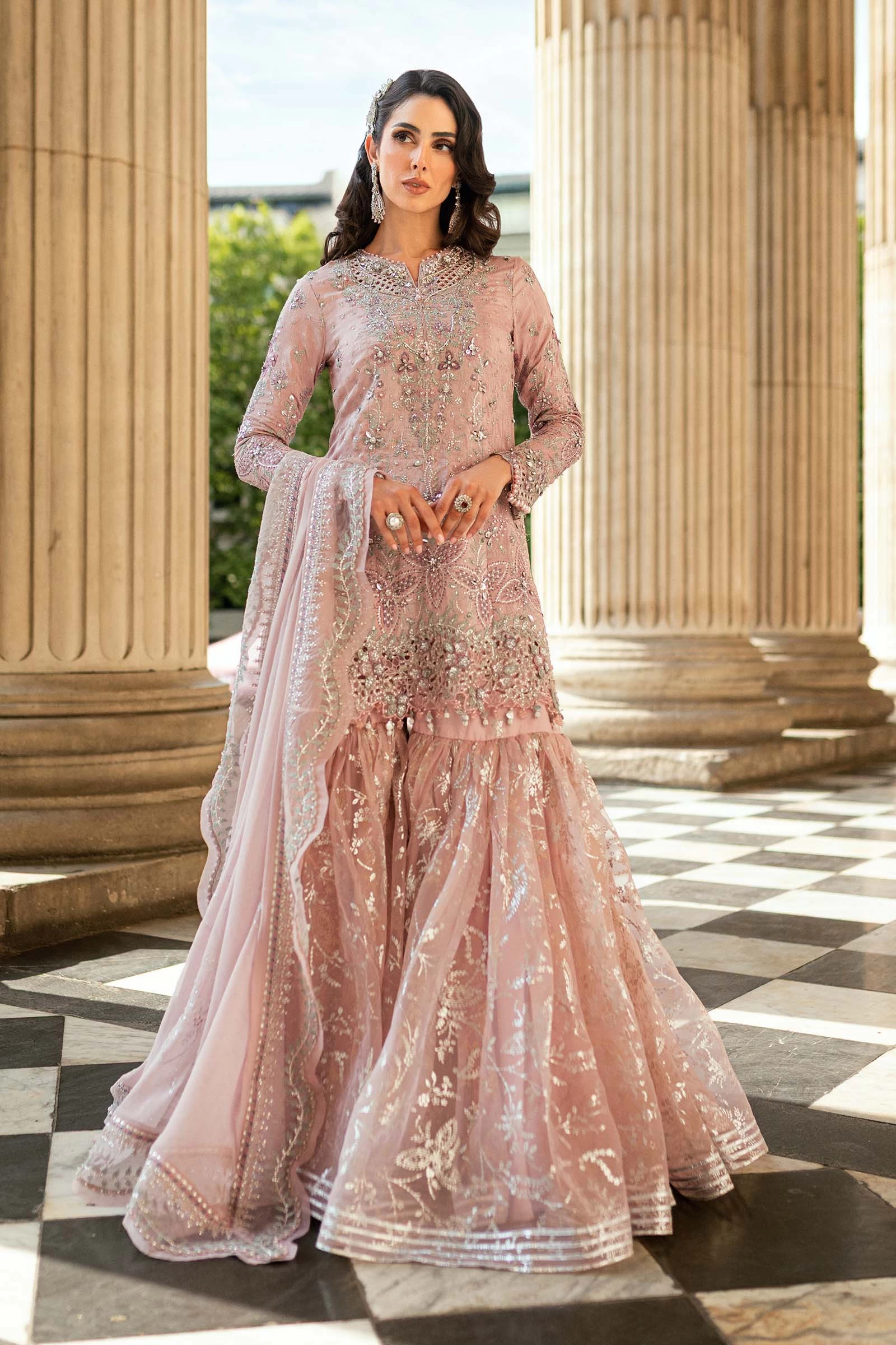3 Piece Embroidered Raw Silk Suit - WF-09-05-Nude