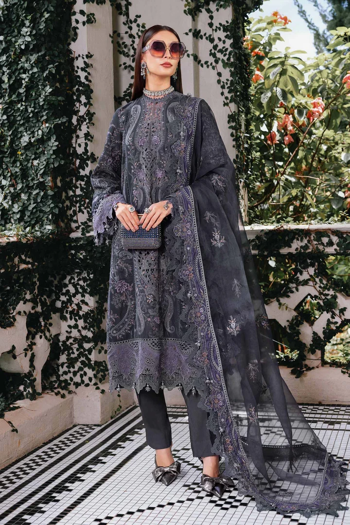3 Piece Embroidered Velvet Suit - WL-1305-Grey