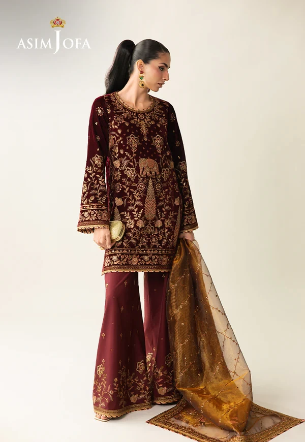 Embroidered Velvet - SKU: AJULM-07-UNS