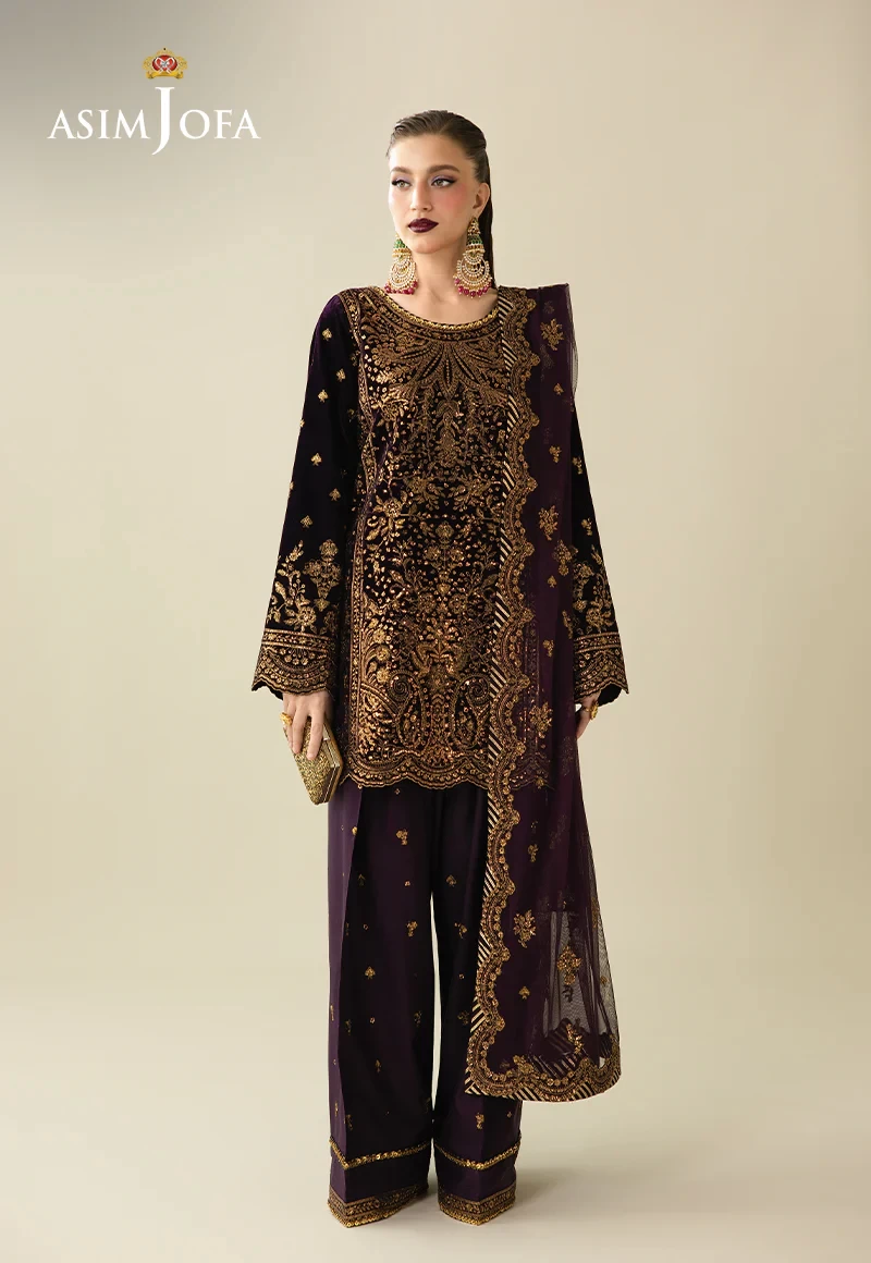 Embroidered Velvet - SKU: AJULM-02-UNS