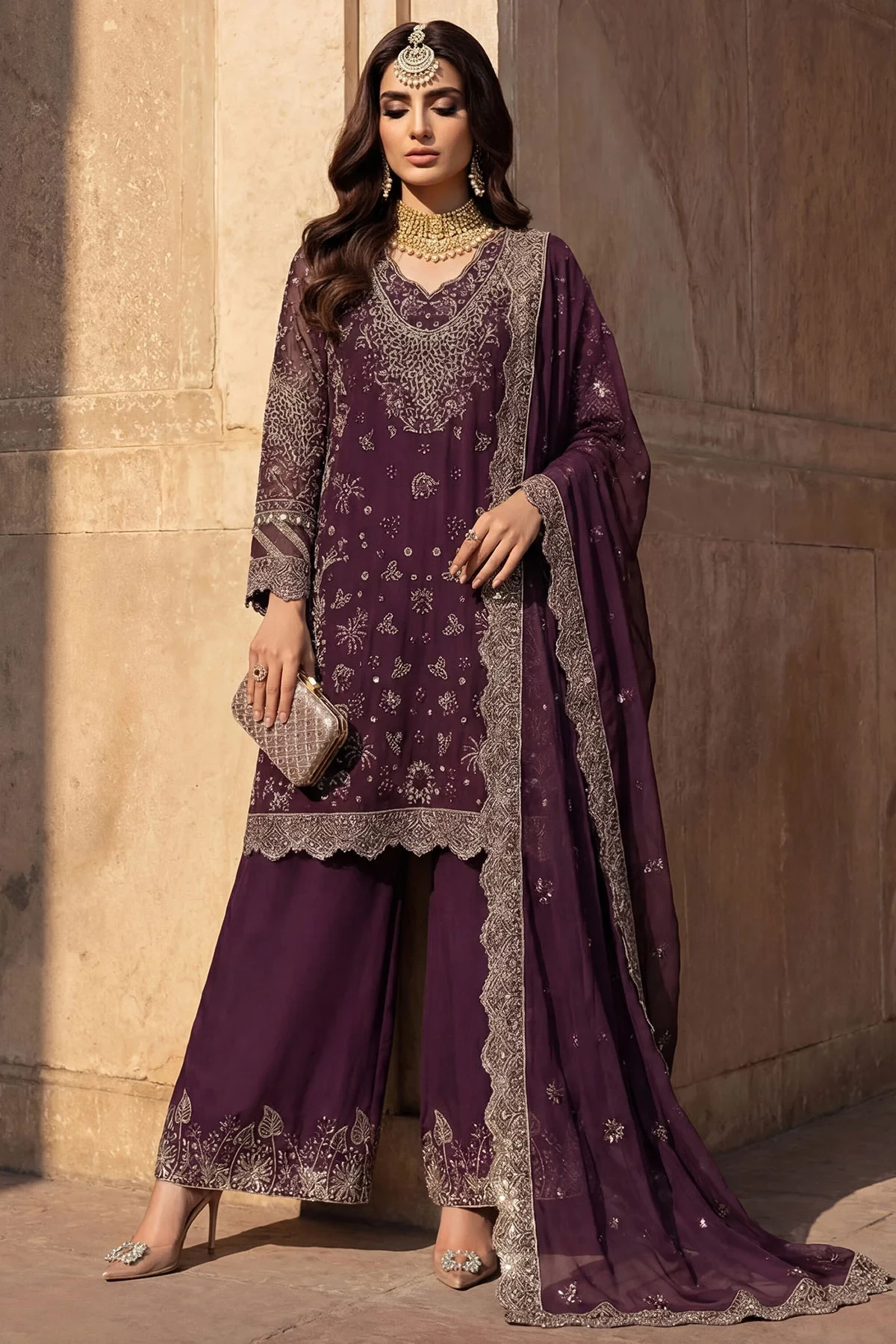 5747-AYLA EMBROIDERED CRINKLE CHIFFON - MWU05747-999-AYLA