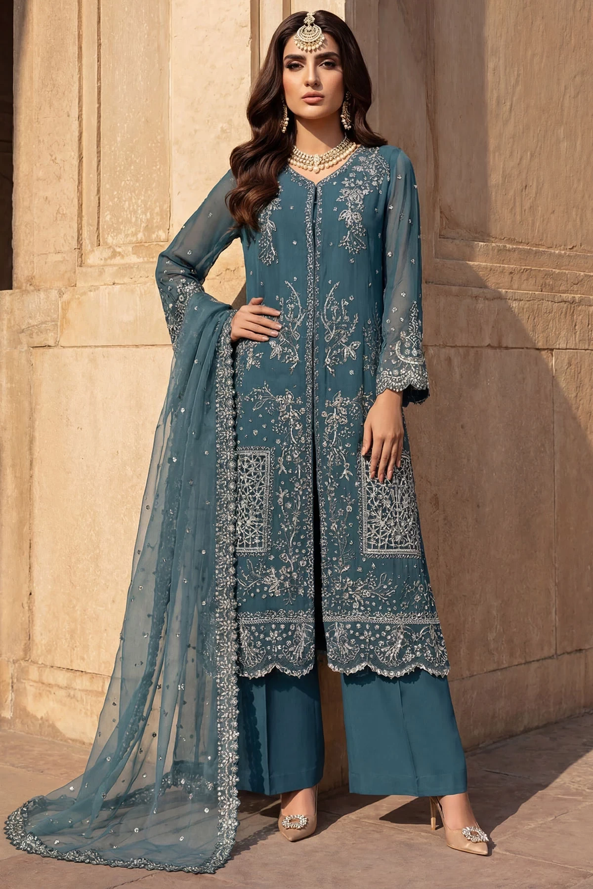 5748-ARZOO EMBROIDERED CRINKLE CHIFFON - MWU05748-999-ARZOO