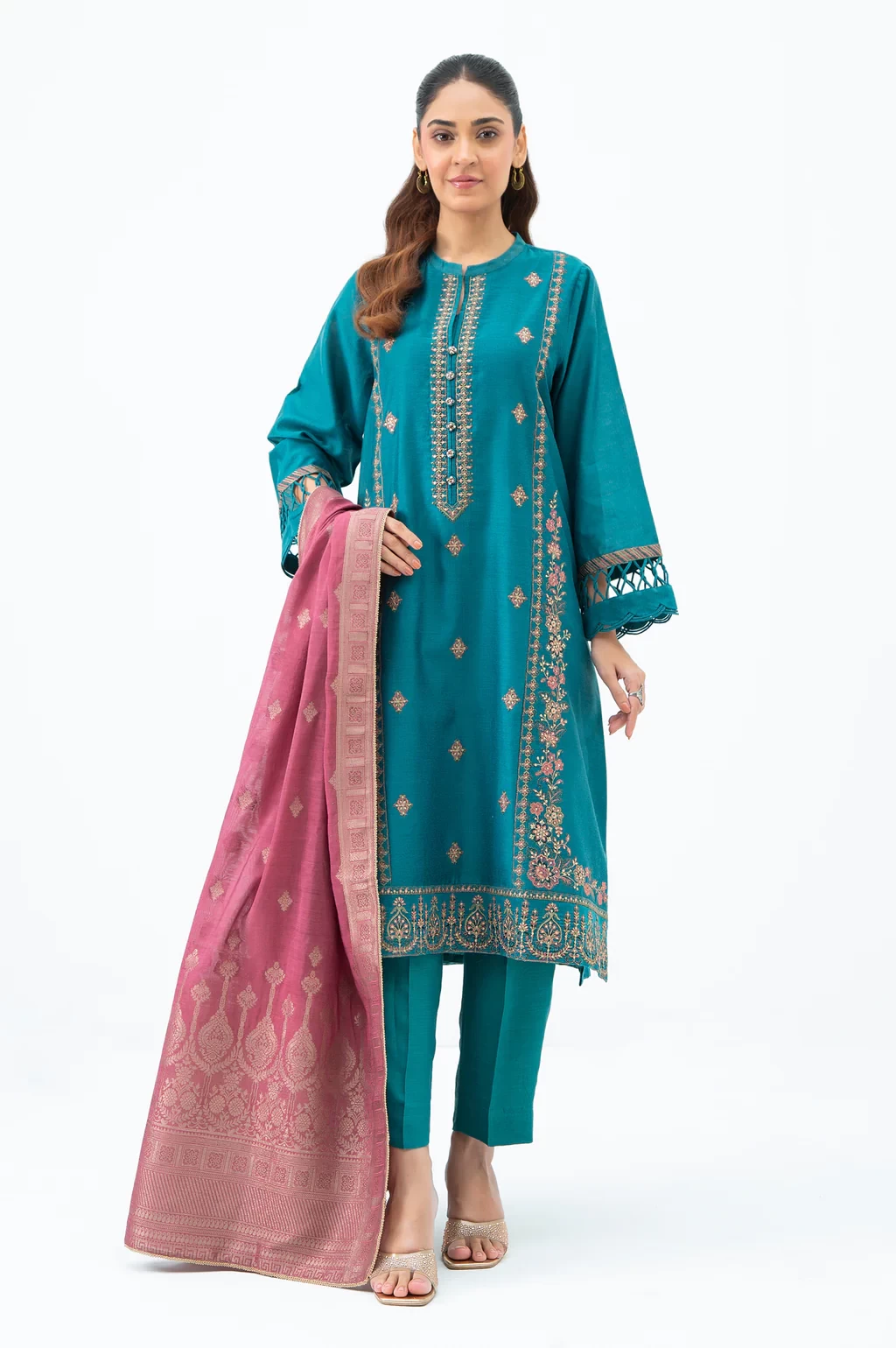 EMBROIDERED COTTON NET 3 PIECE SUIT - WUM35219