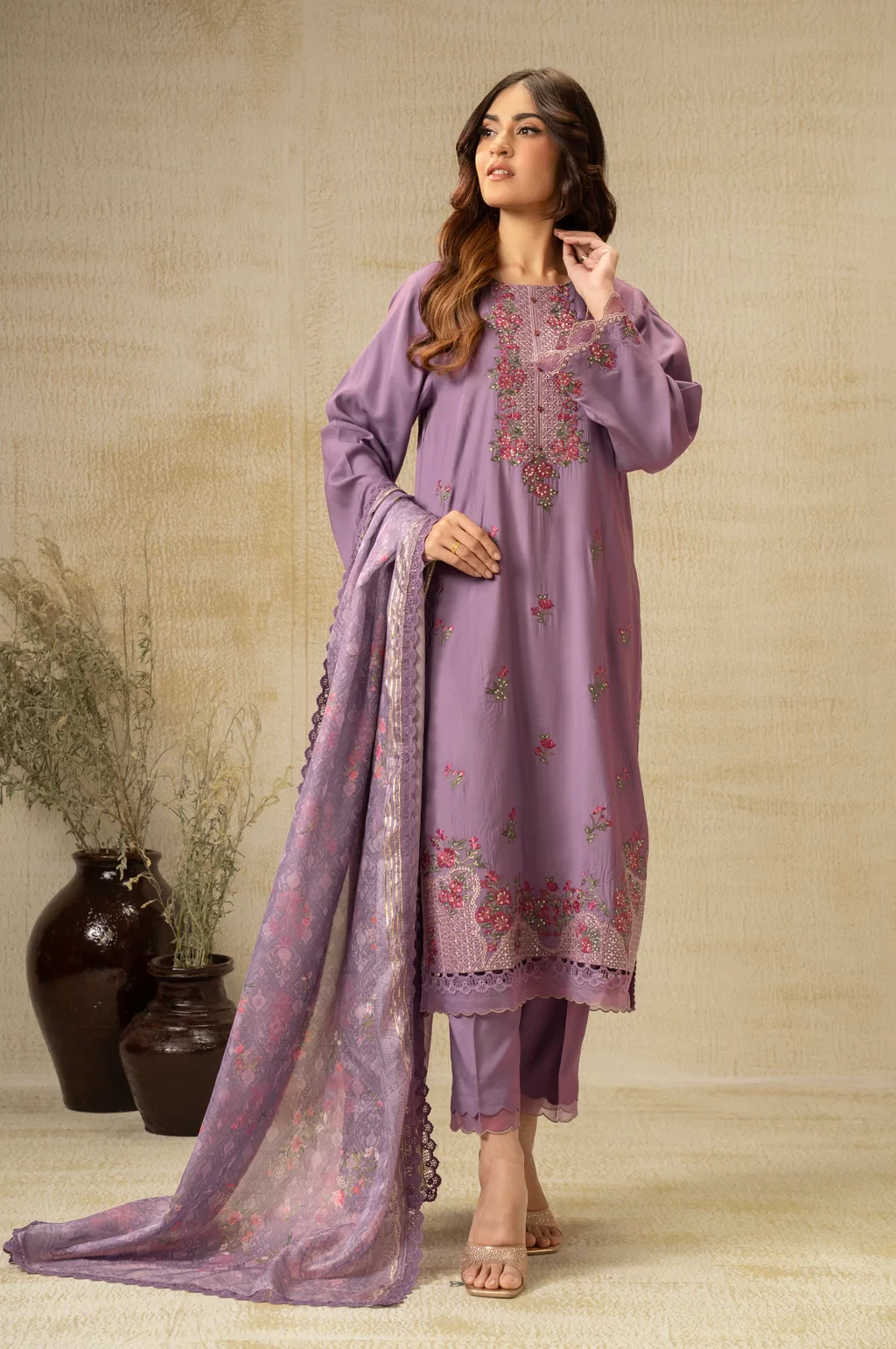 EMBROIDERED COTTON NET 3 PIECE SUIT - WUM35234