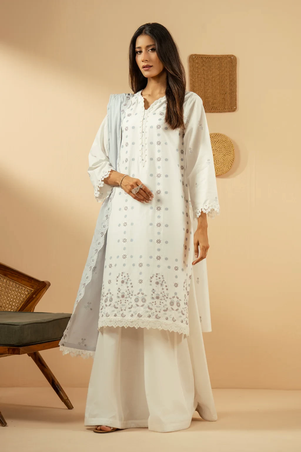 EMBROIDERED CHIKANKARI 3 PIECE SUIT - SKU: WFM36244