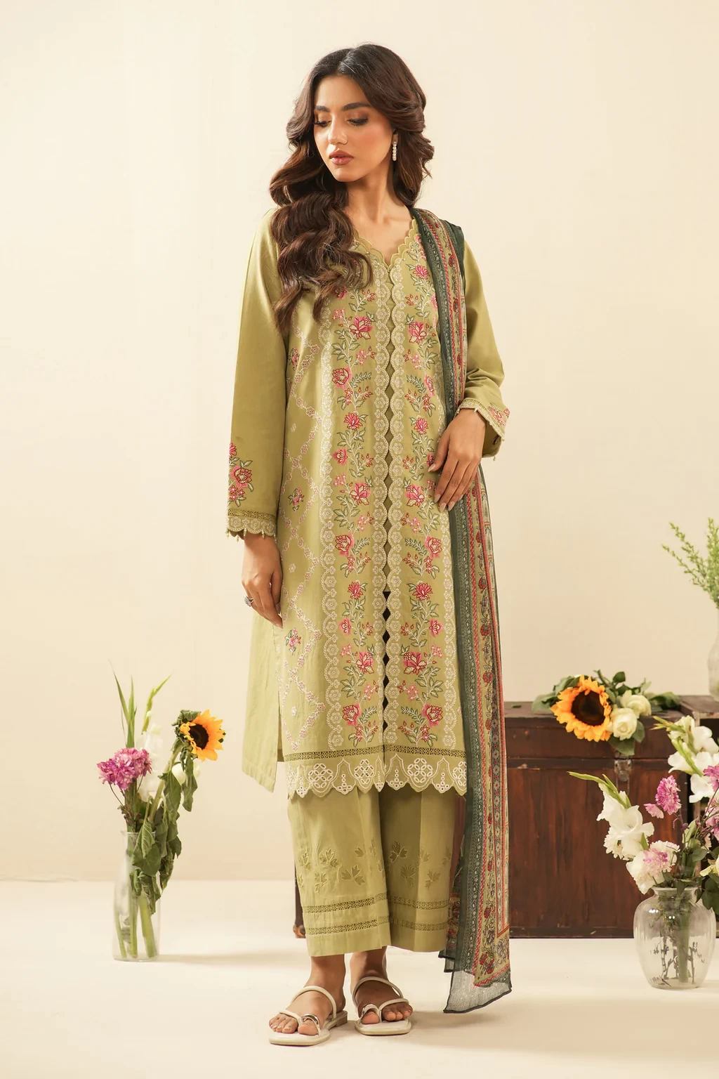 EMBROIDERED CAMBRIC 3 PIECE SUIT - WFM36249