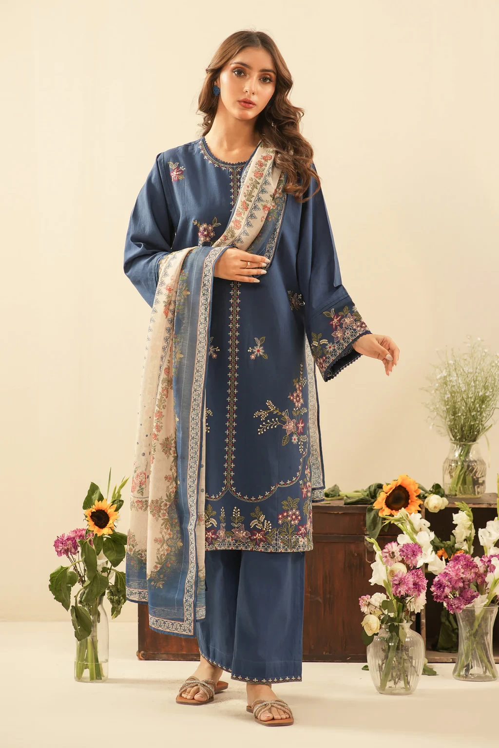 EMBROIDERED CAMBRIC 3 PIECE SUIT -  WFM36298