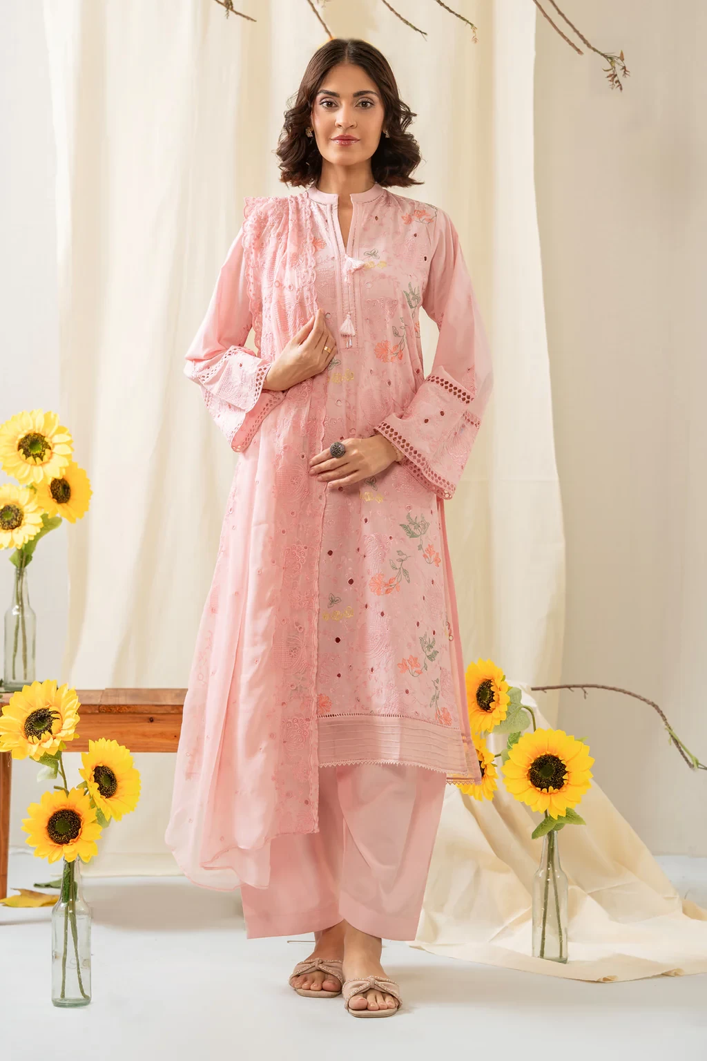 EMBROIDERED CAMBRIC  3 PIECE SUIT - WFM36248