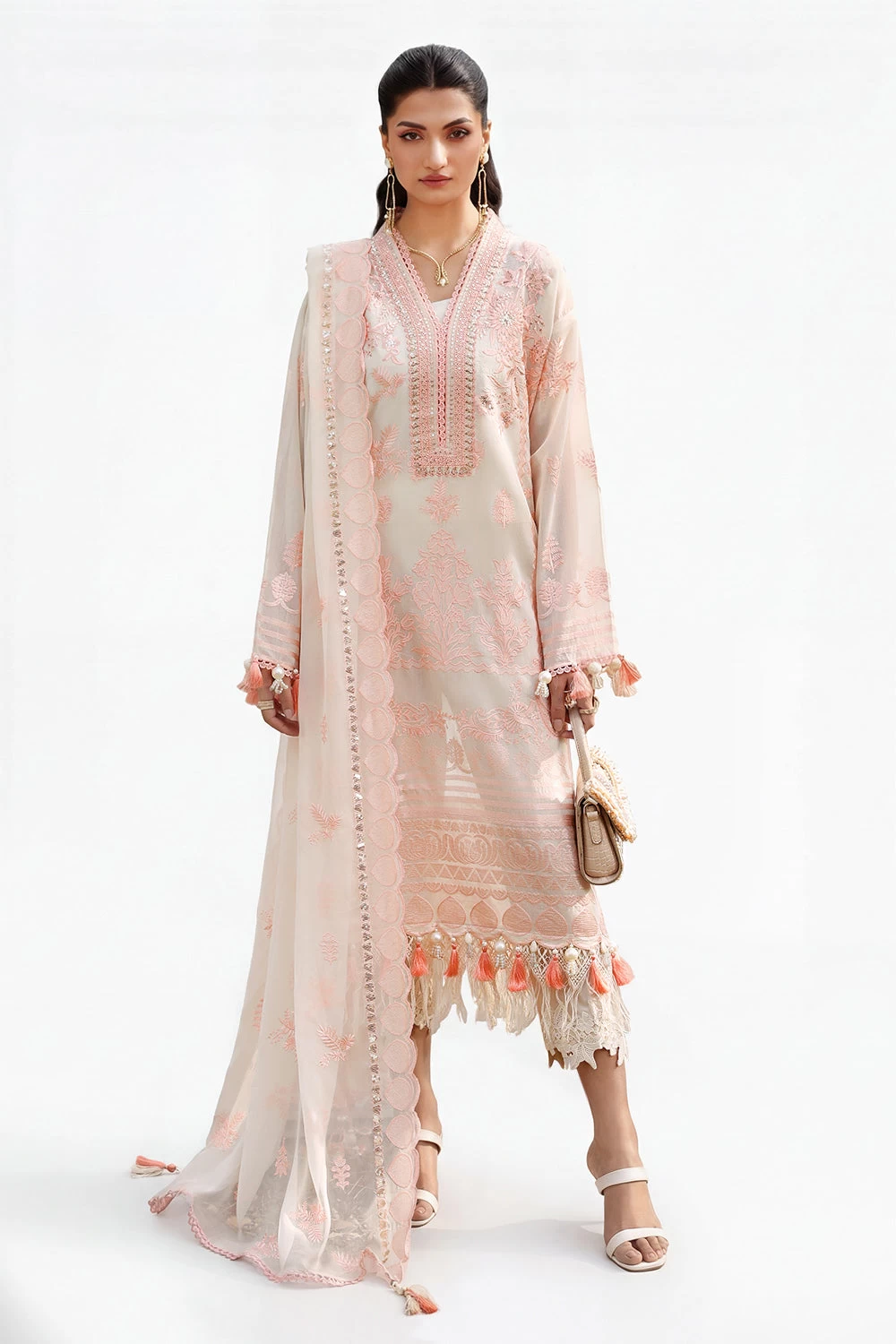 3 Piece Embroidered Paper Cotton Suit with Embroidered Chiffon Dupatta LE-62002 