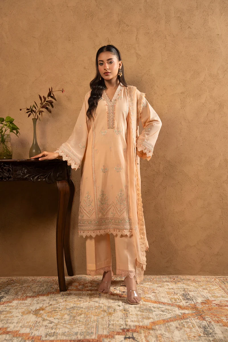 RTS | SHIRT, TROUSER & DUPATTA LAWN | EMBROIDERED - SKU: M-05-26-Peach