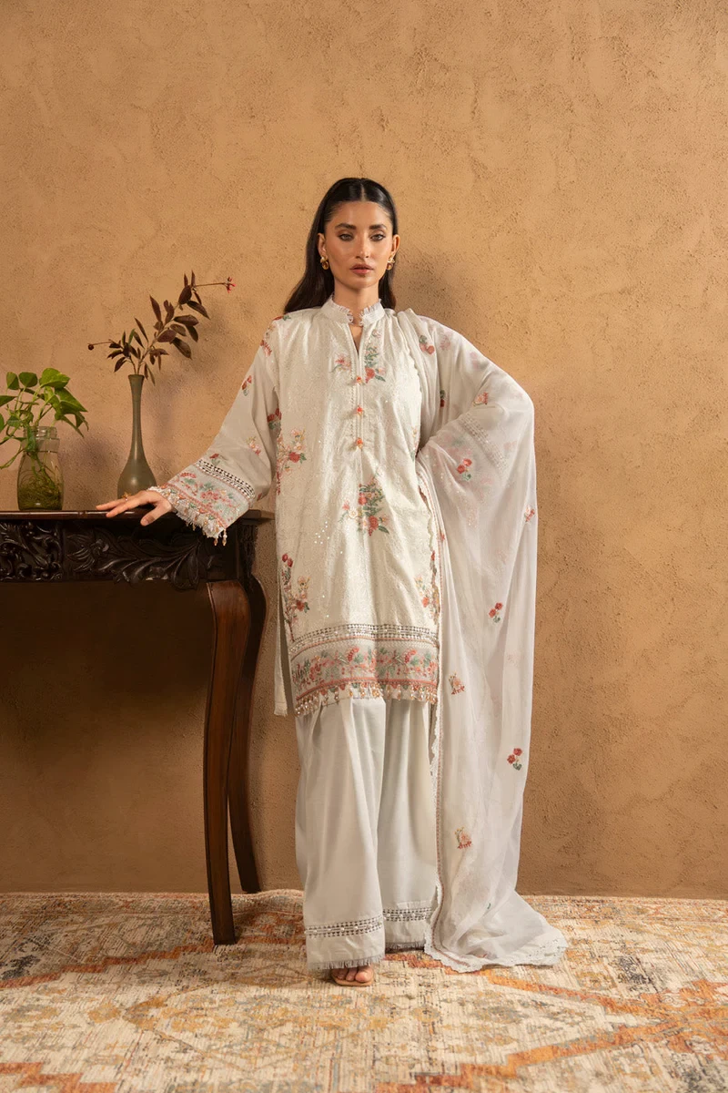RTS | SHIRT, TROUSER & DUPATTA LAWN | EMBROIDERED - SKU: M-07-26-Off White