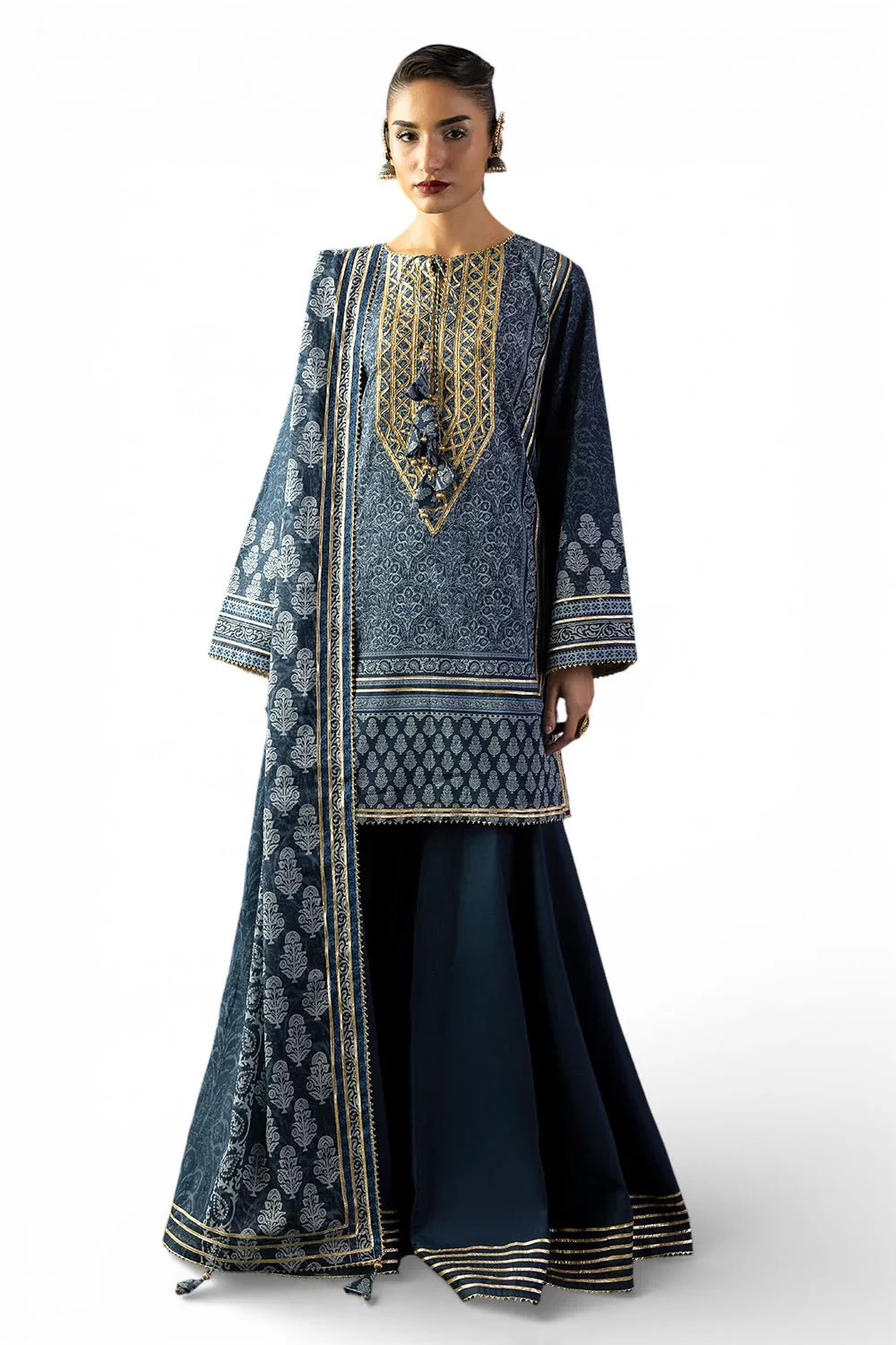 3 Piece Gota Embroidered Lawn Suit with Printed Lawn Dupatta CL-62039 - W-FB-HT-