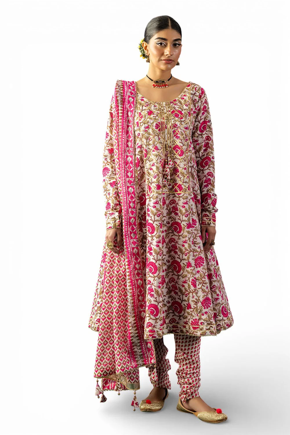 3 Piece Gota Embroidered Lawn Suit with Printed Lawn Dupatta CL-62043 - W-FB-HT-