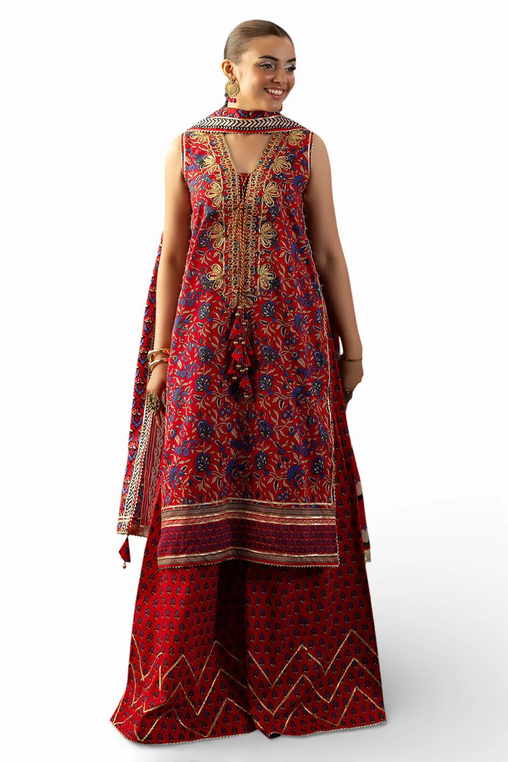 3 Piece Gota Embroidered Lawn Suit with Printed Lawn Dupatta CL-62040 - W-FB-HT-