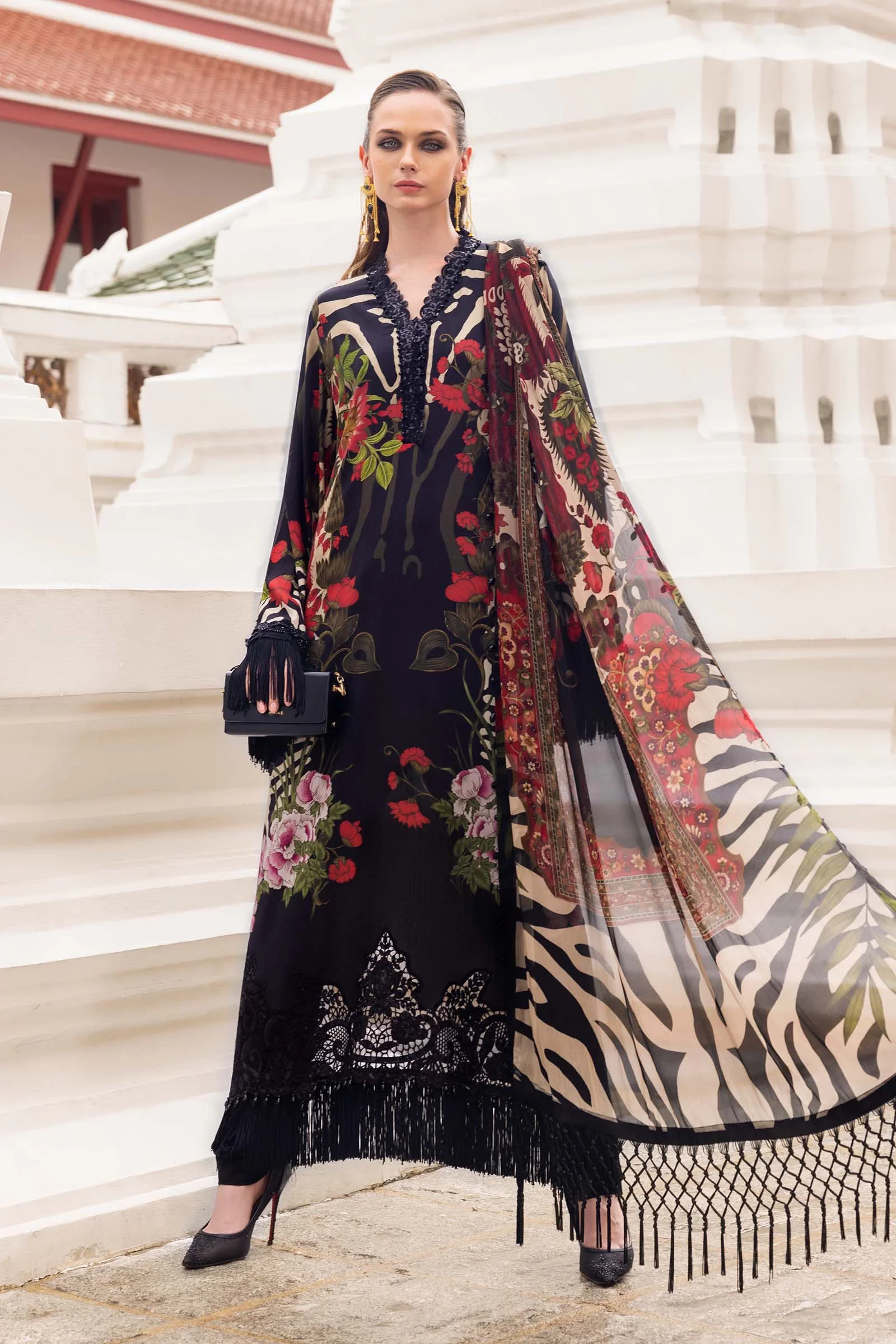 3 Piece Unstitched Embroidered Linen Suit - MPT-2810-B