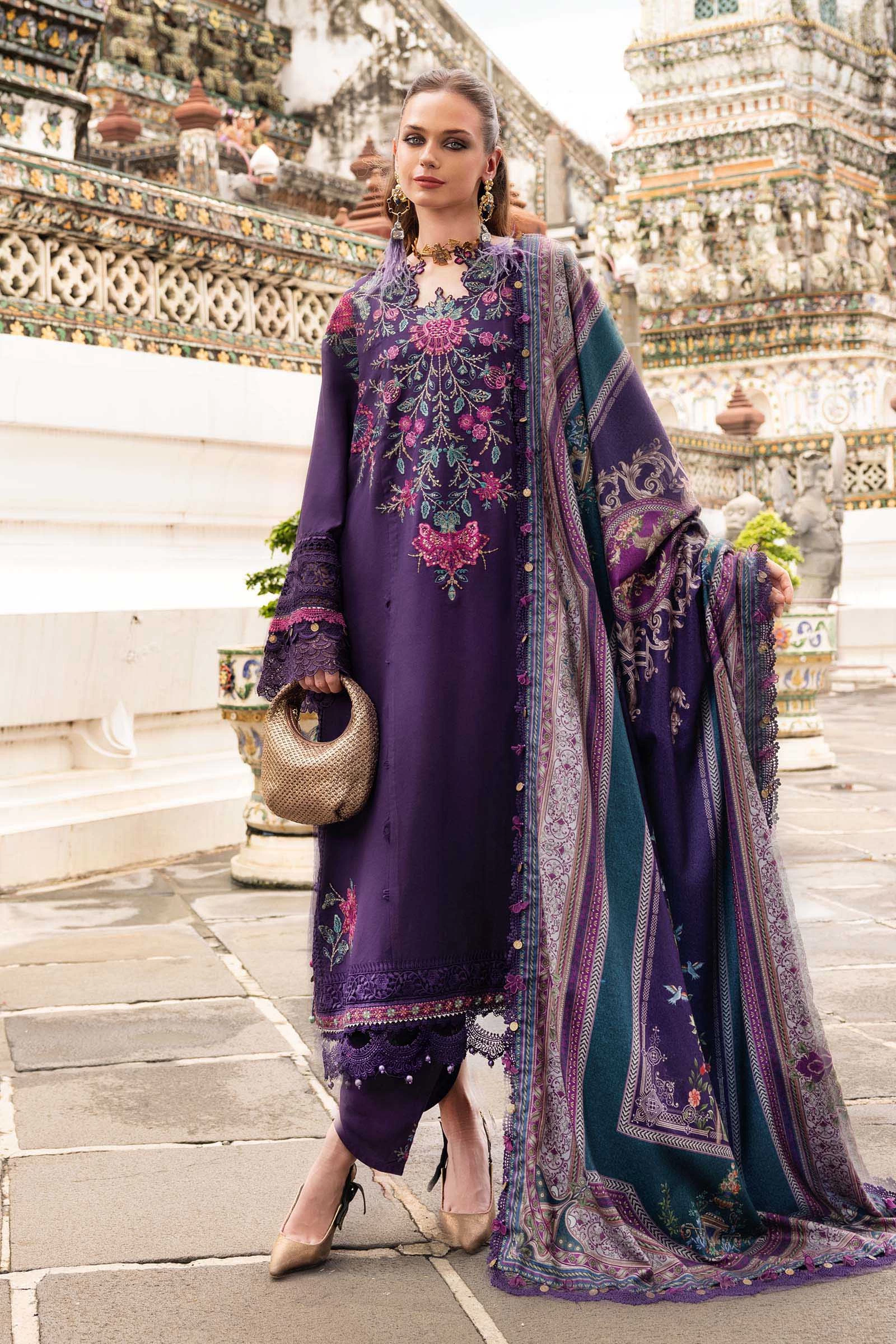 3 Piece Embroidered Twill Linen Suit - MPT-2805-B