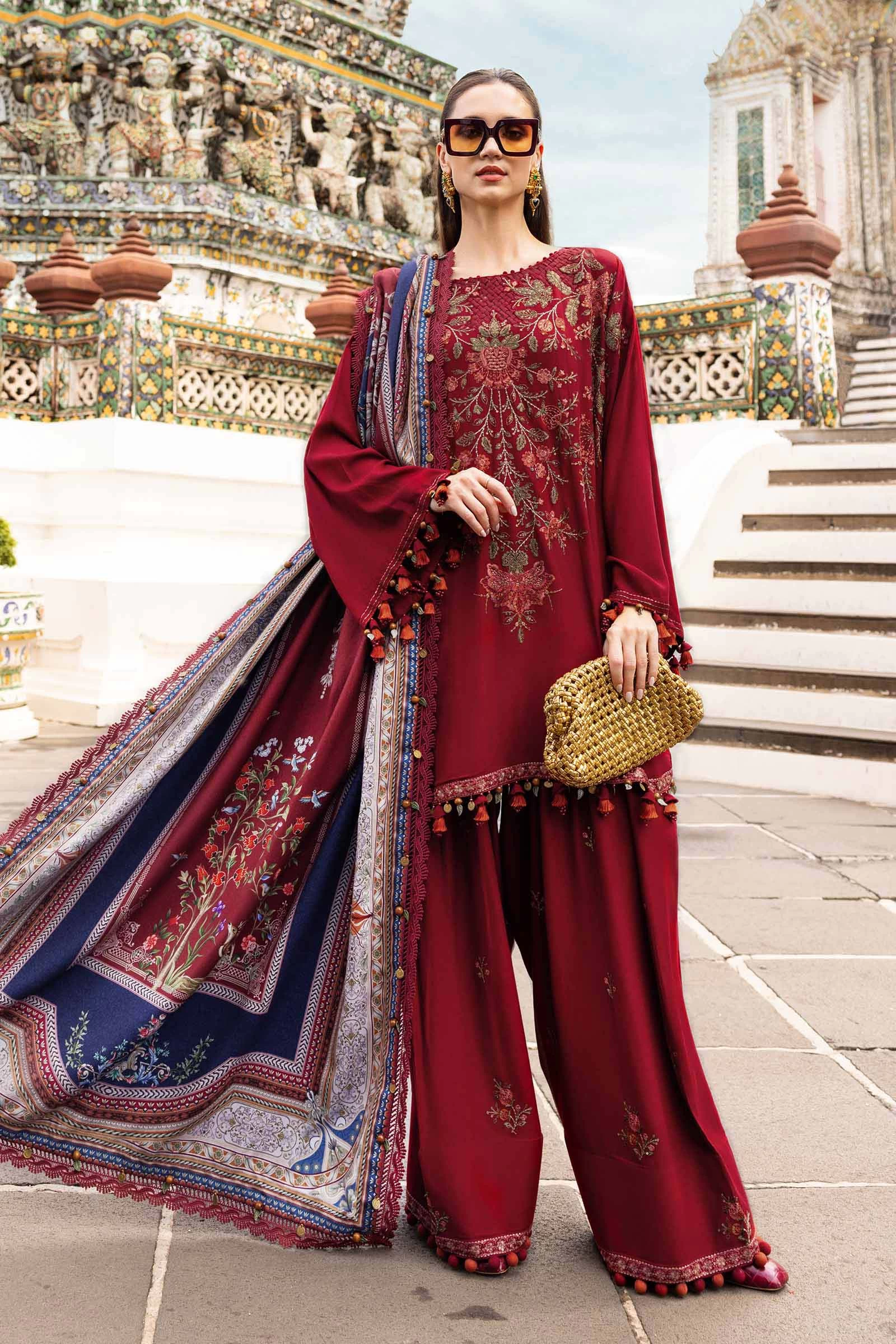 3 Piece Embroidered Twill Linen Suit - MPT-2805-A