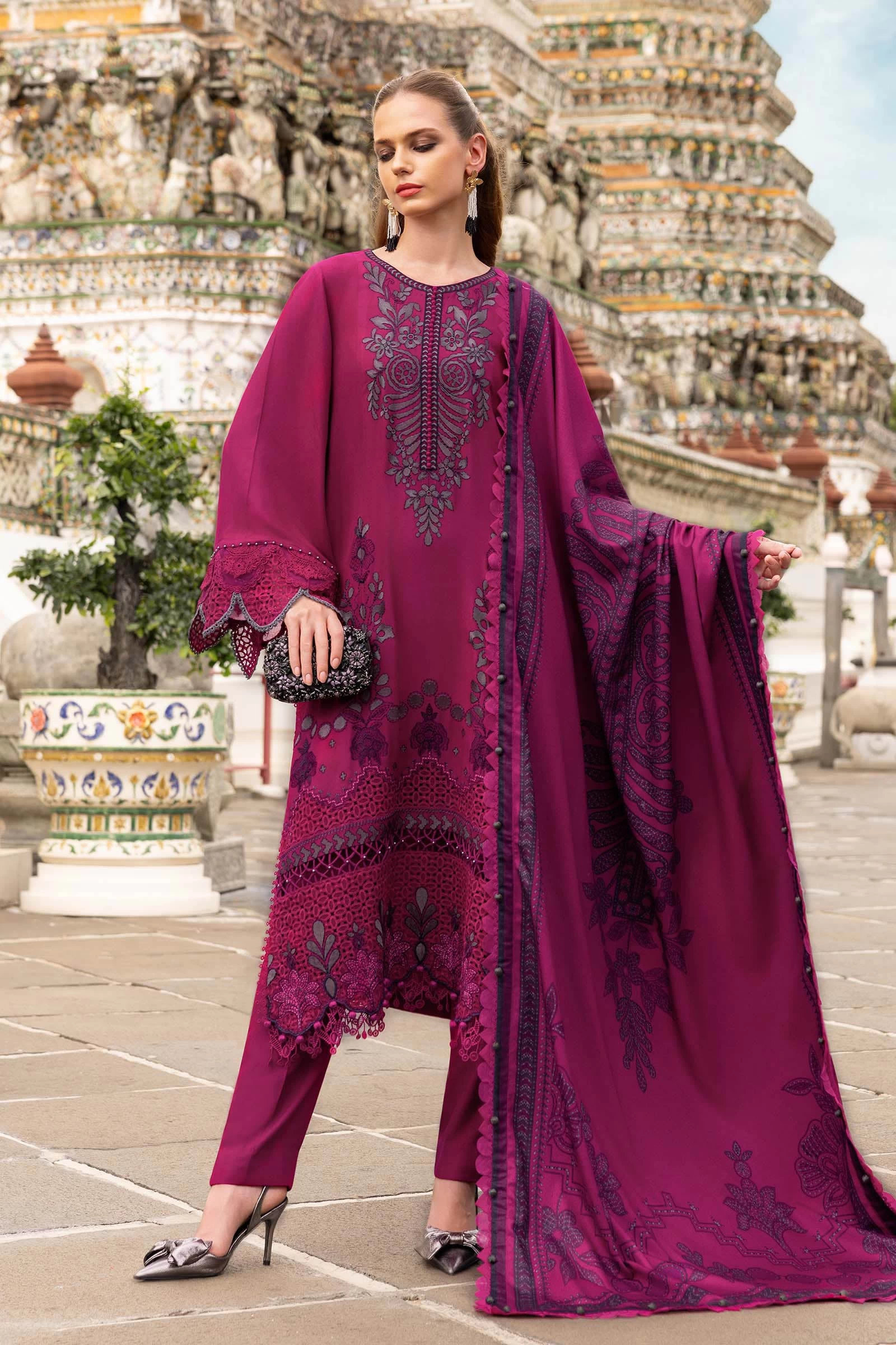 3 Piece Embroidered Twill Linen Suit - MPT-2804-B