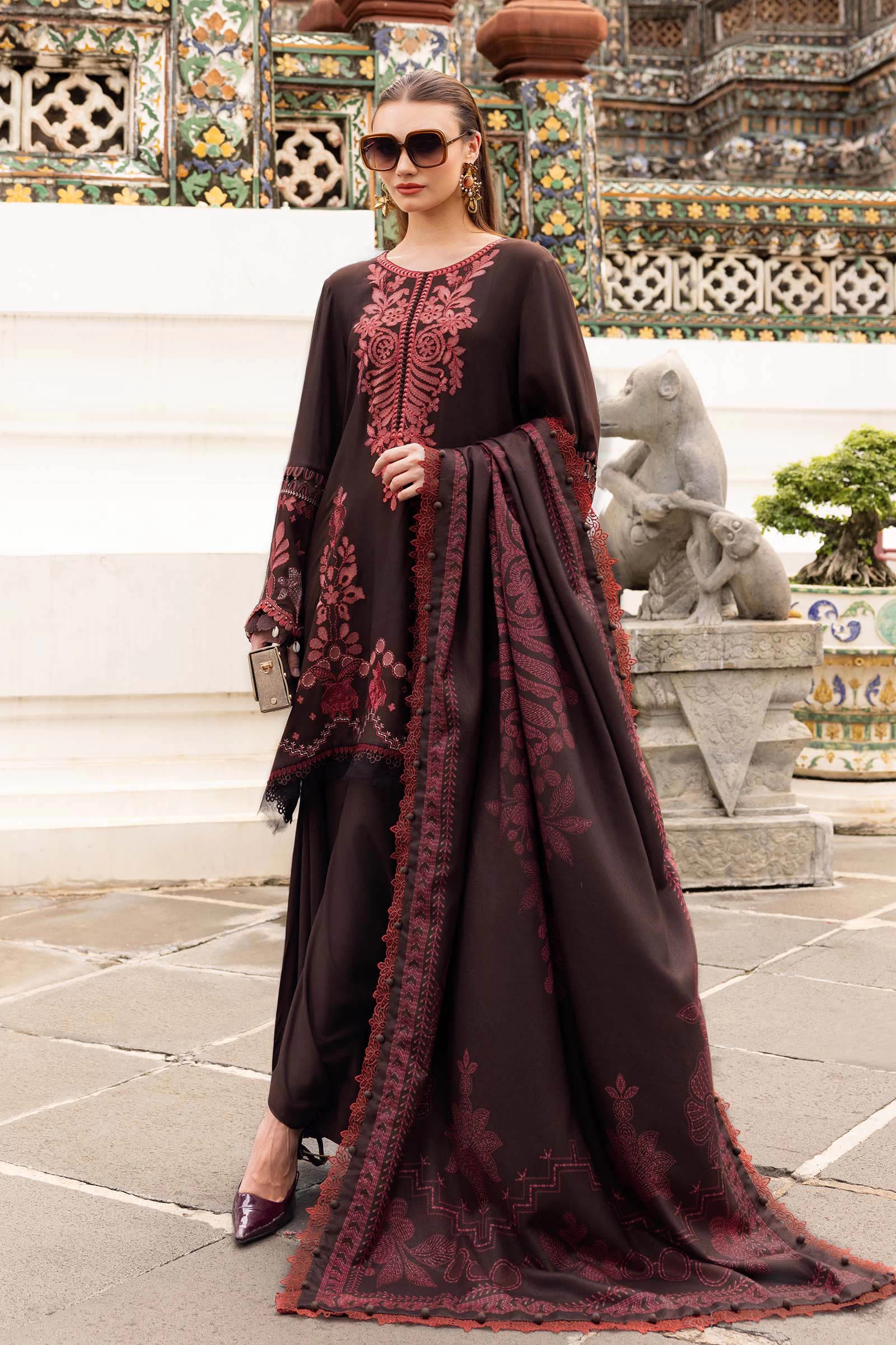 3 Piece Embroidered Twill Linen Suit - MPT-2804-A