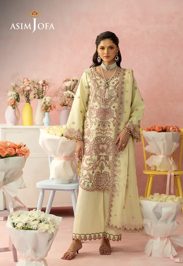 Embroidered Lawn 3 Pcs - SKU: AJULW-09-UNS