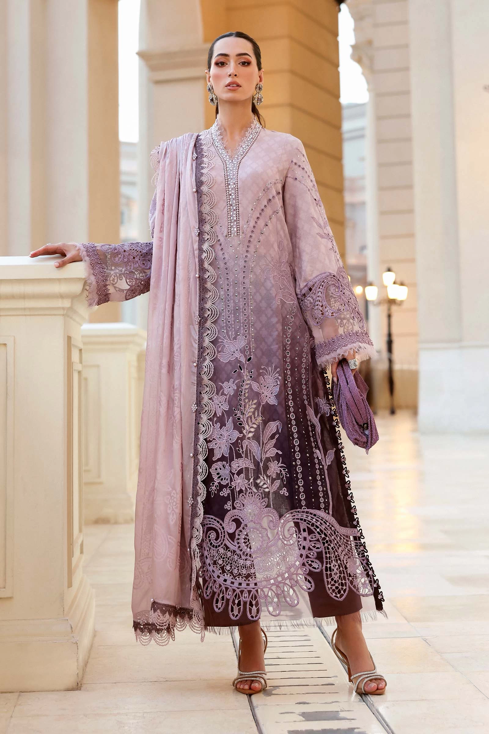 3 Piece Embroidered Jacquard Lawn Suit - D-2601-B-Default