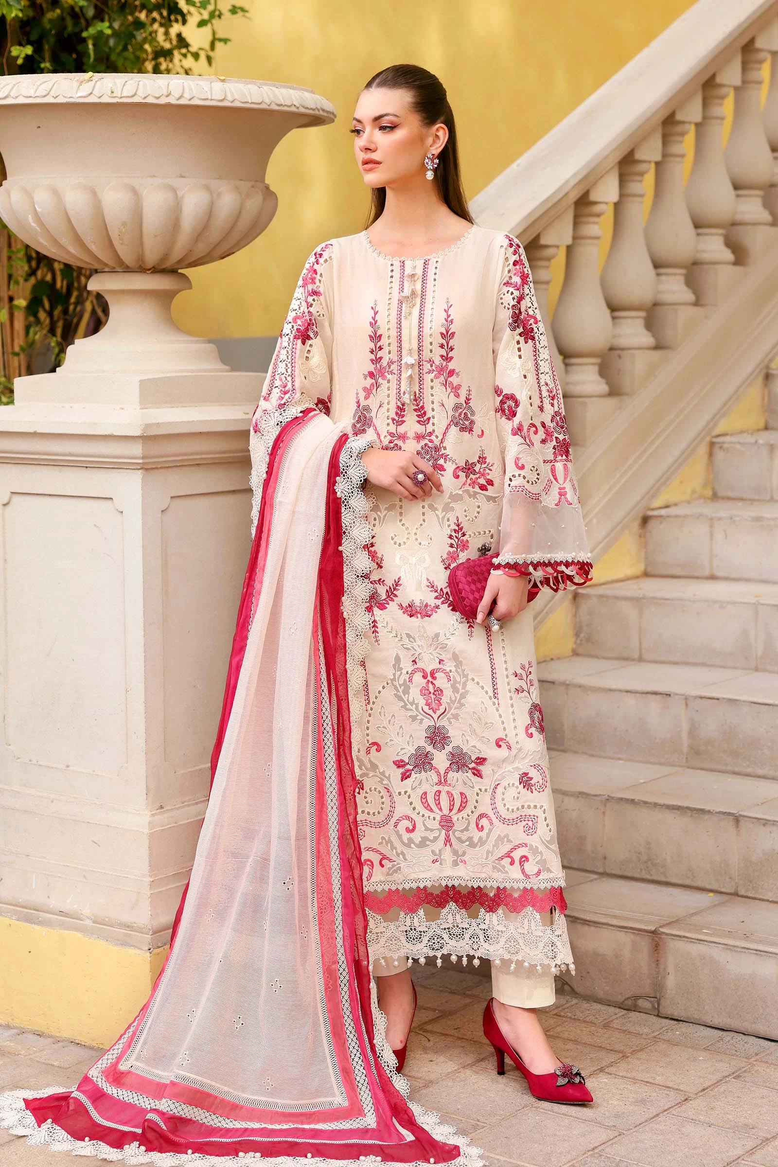 3 Piece Embroidered Jacquard Lawn Suit - D-2609-A-Default