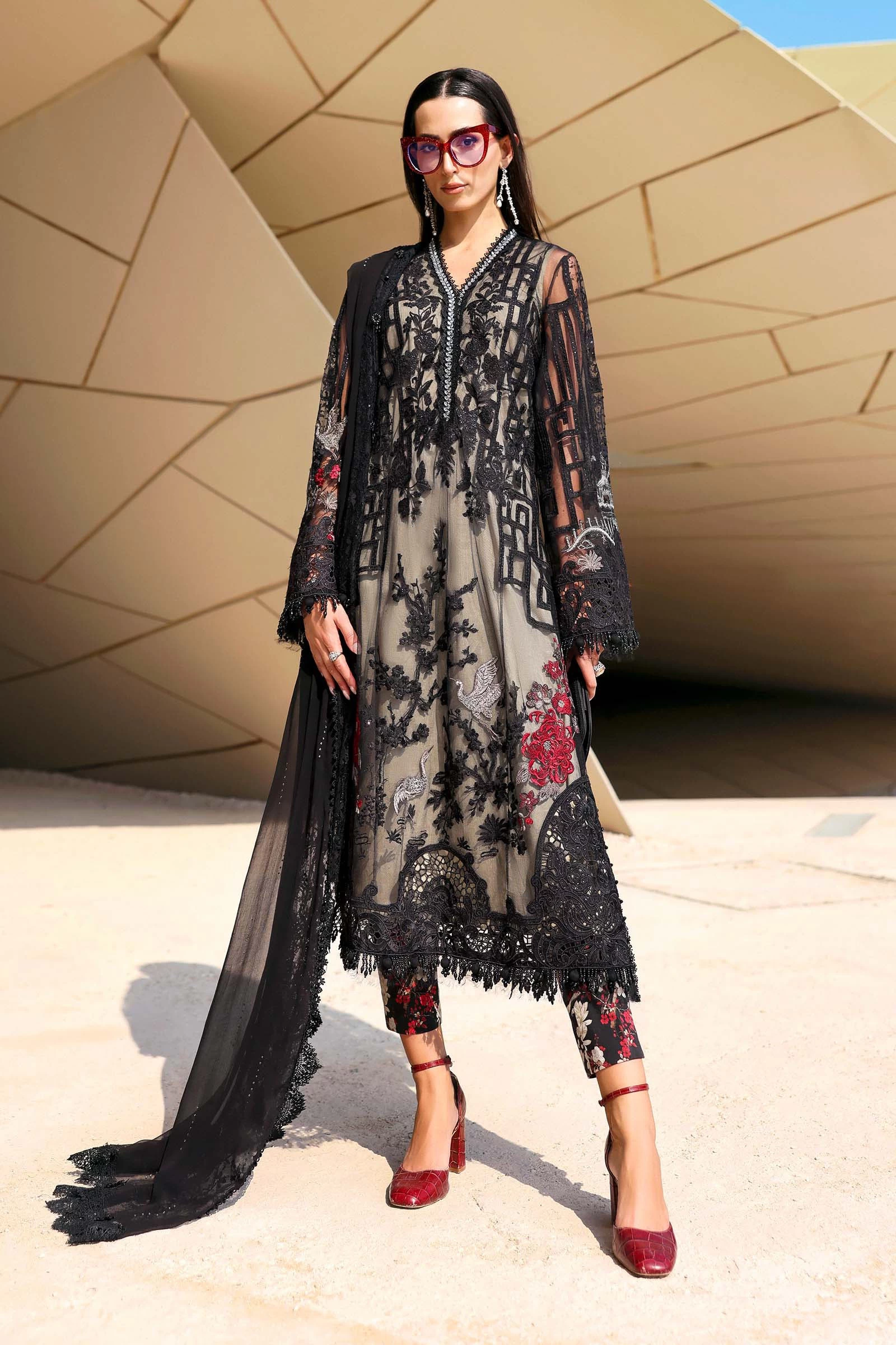 3 Piece Embroidered Net Suit - D-2607-B-Default
