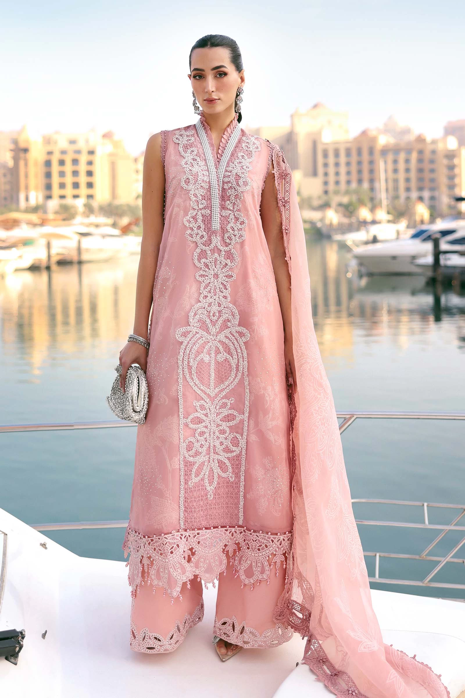 3 Piece Embroidered Organza Suit - D-2604-B-Default