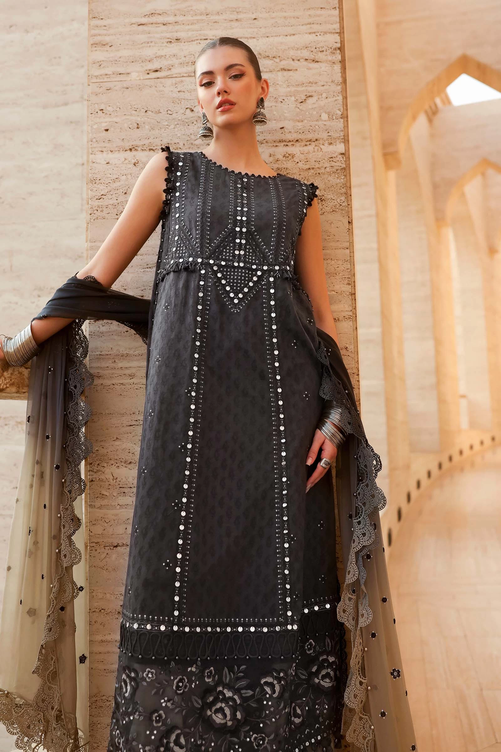 3 Piece Embroidered Jacquard Lawn Suit - D-2602-B-Default