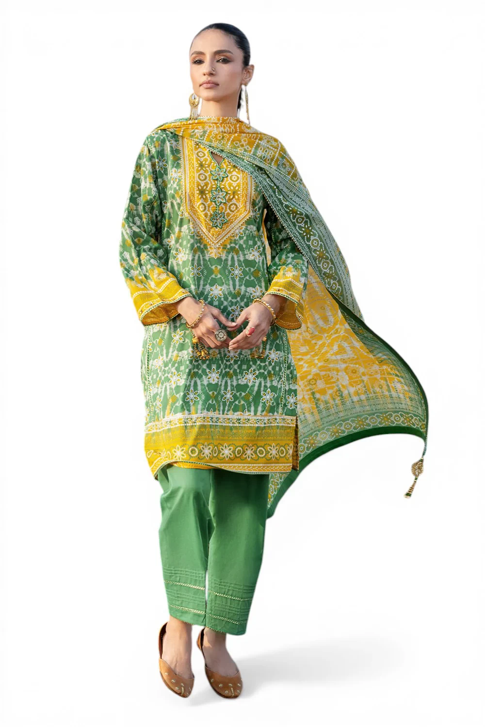 3 Piece Lacquer Printed Lawn Suit with Lacquer Printed Lawn Dupatta and Dyed Tro