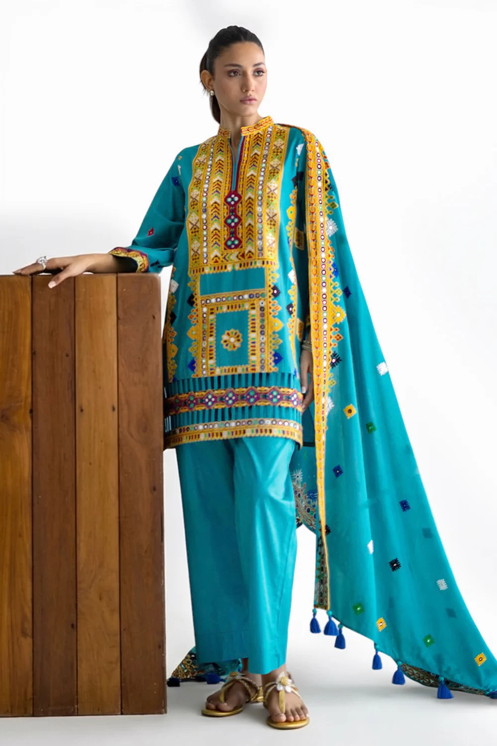 3 Piece Embroidered Lawn Suit with Lawn Dupatta and Borders CL-52569 - W-FB-FS-2
