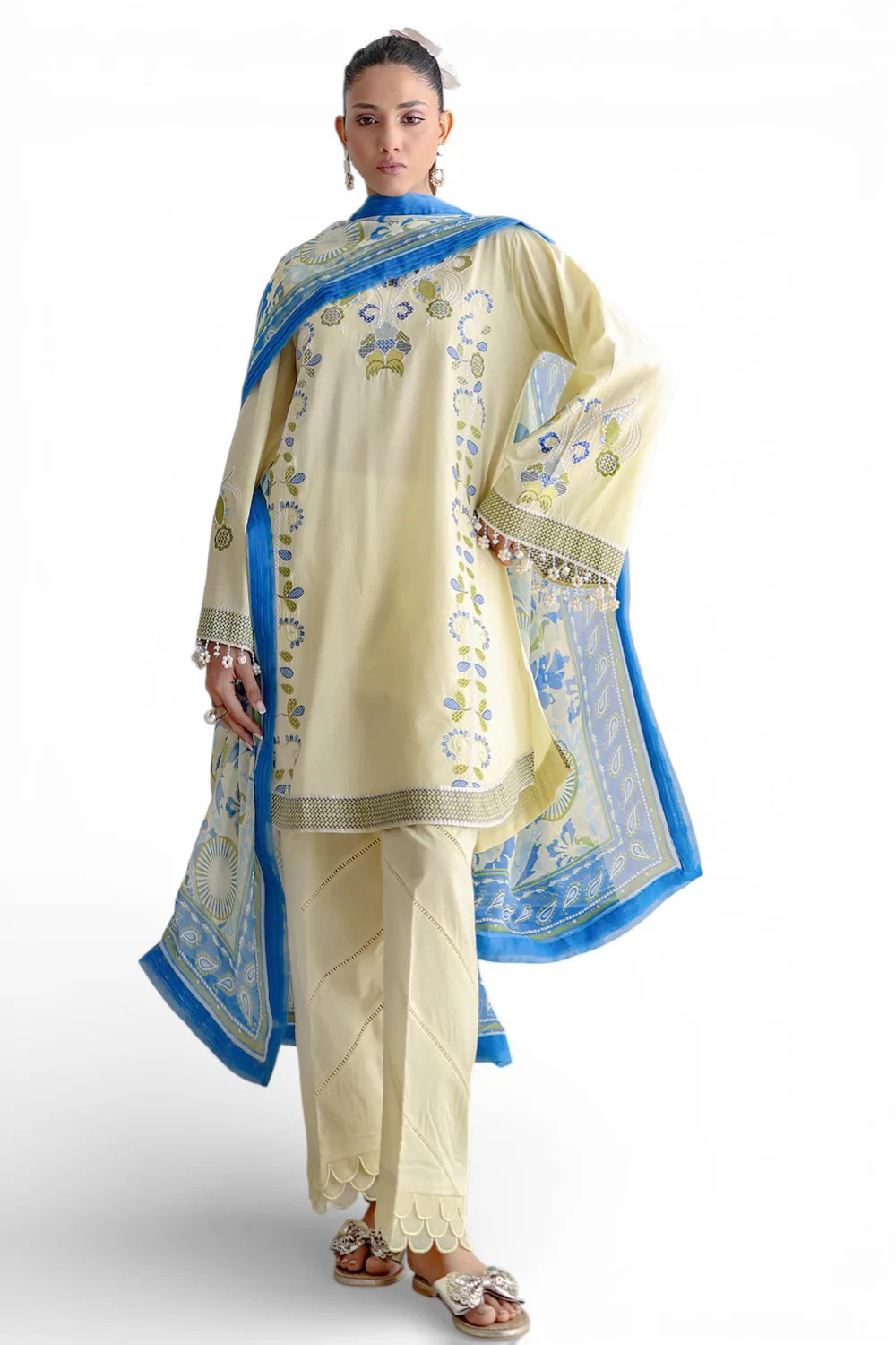 3 Piece Embroidered Lawn Suit with Chiffon Dupatta and Borders BM-62005 - W-FB-F