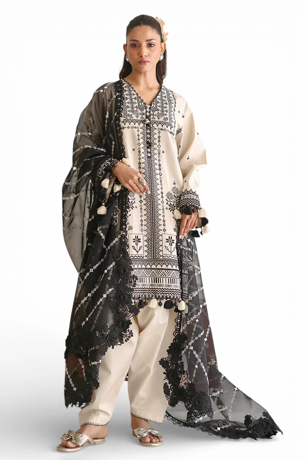 3 Piece Embroidered Lawn Suit with Organza Dupatta and Borders PM-62055 - W-FB-F