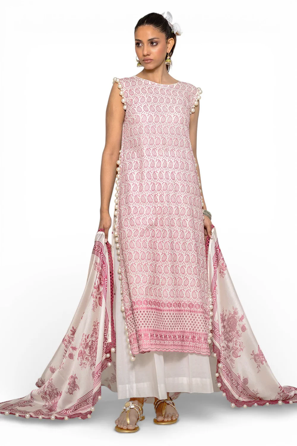 3 Piece Schiffli Embroidered Lawn Suit with Silk Dupatta S-62011 - W-FB-FS-26-45