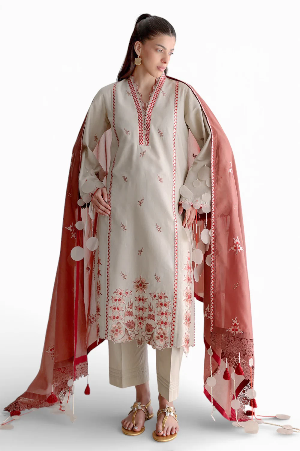 3 Piece Embroidered Lawn Suit with Paper Cotton Dupatta and Borders PM-62056 - W