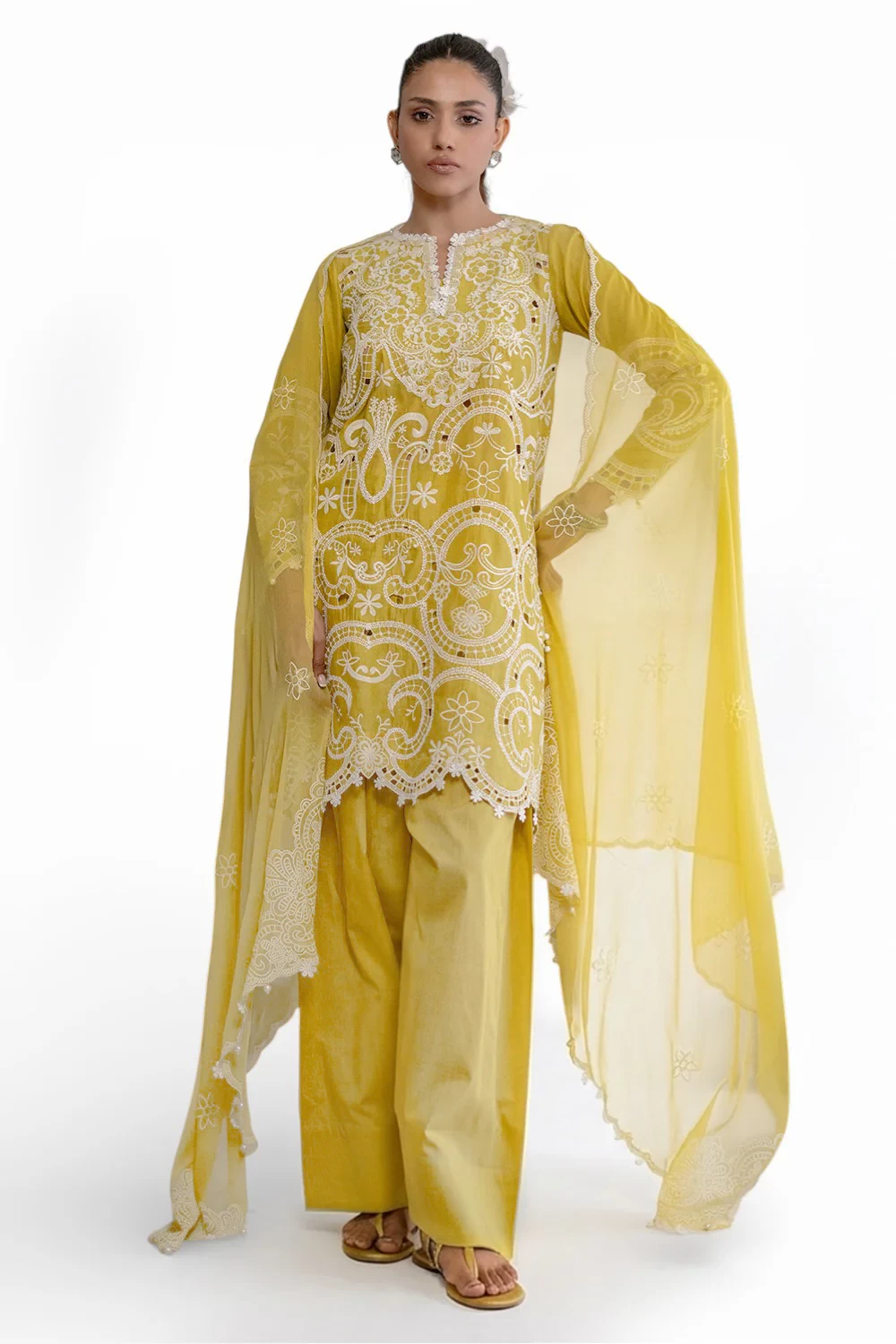 3 Piece Embroidered Lawn Suit with Lacquer Printed Chiffon Dupatta BM-62019 -  W