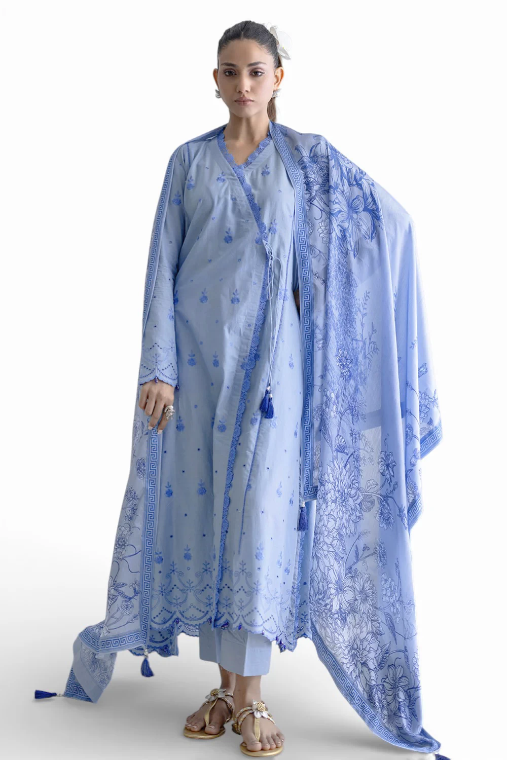 3 Piece Schiffli Embroidered Lawn Suit with Silk Dupatta S-62012 - W-FB-FS-26-45