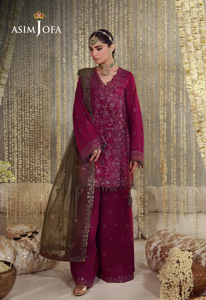 AJULFE-06 Embroidered Raw Silk 3 Pcs