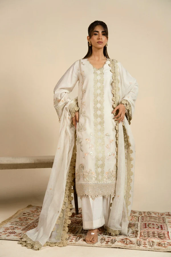 RTS | SHIRT, TOUSER & DUPATTA - SF-06-26-Off-white