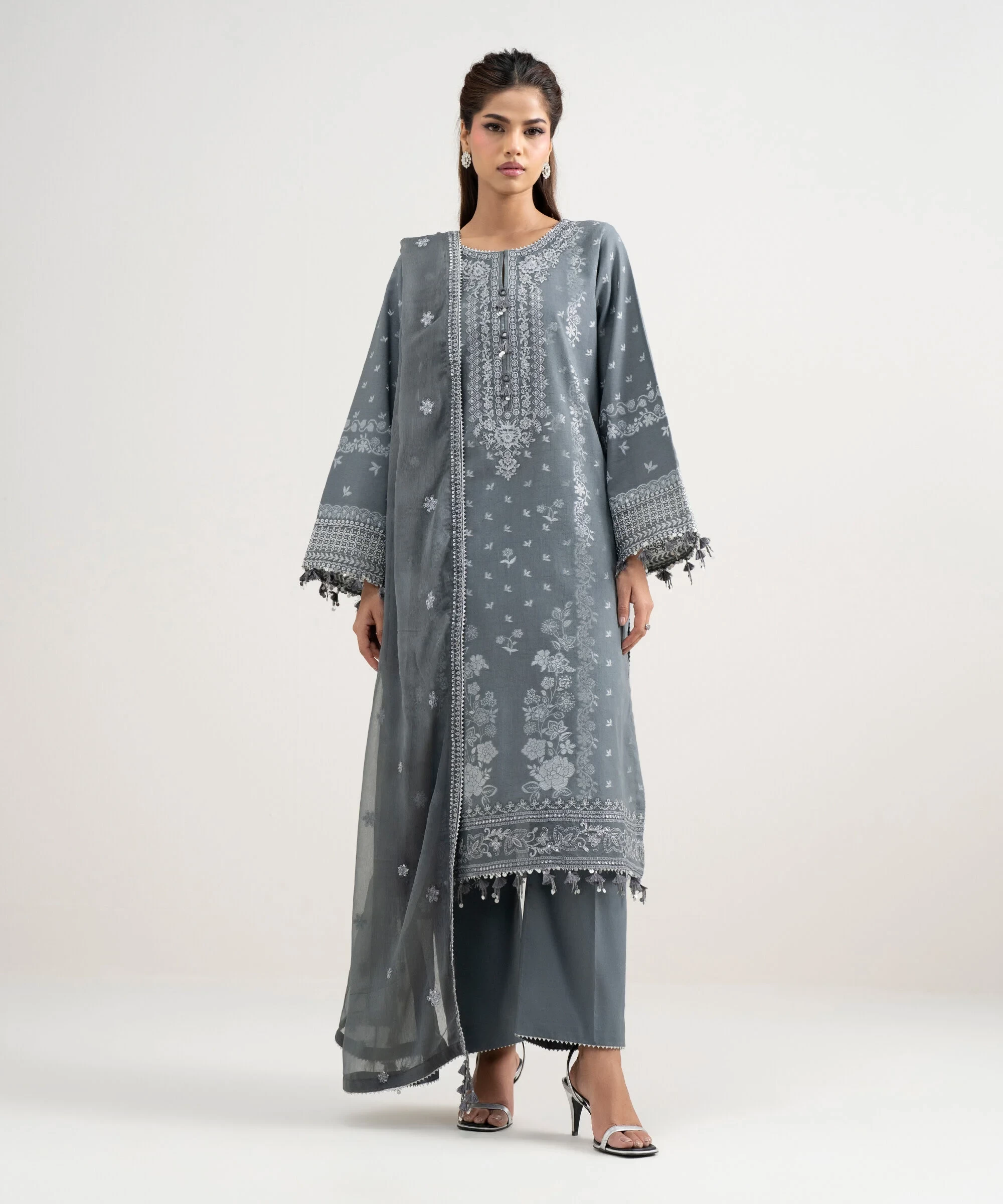 3 Piece Embroidered Jacquard Suit - 3FELXS26V418