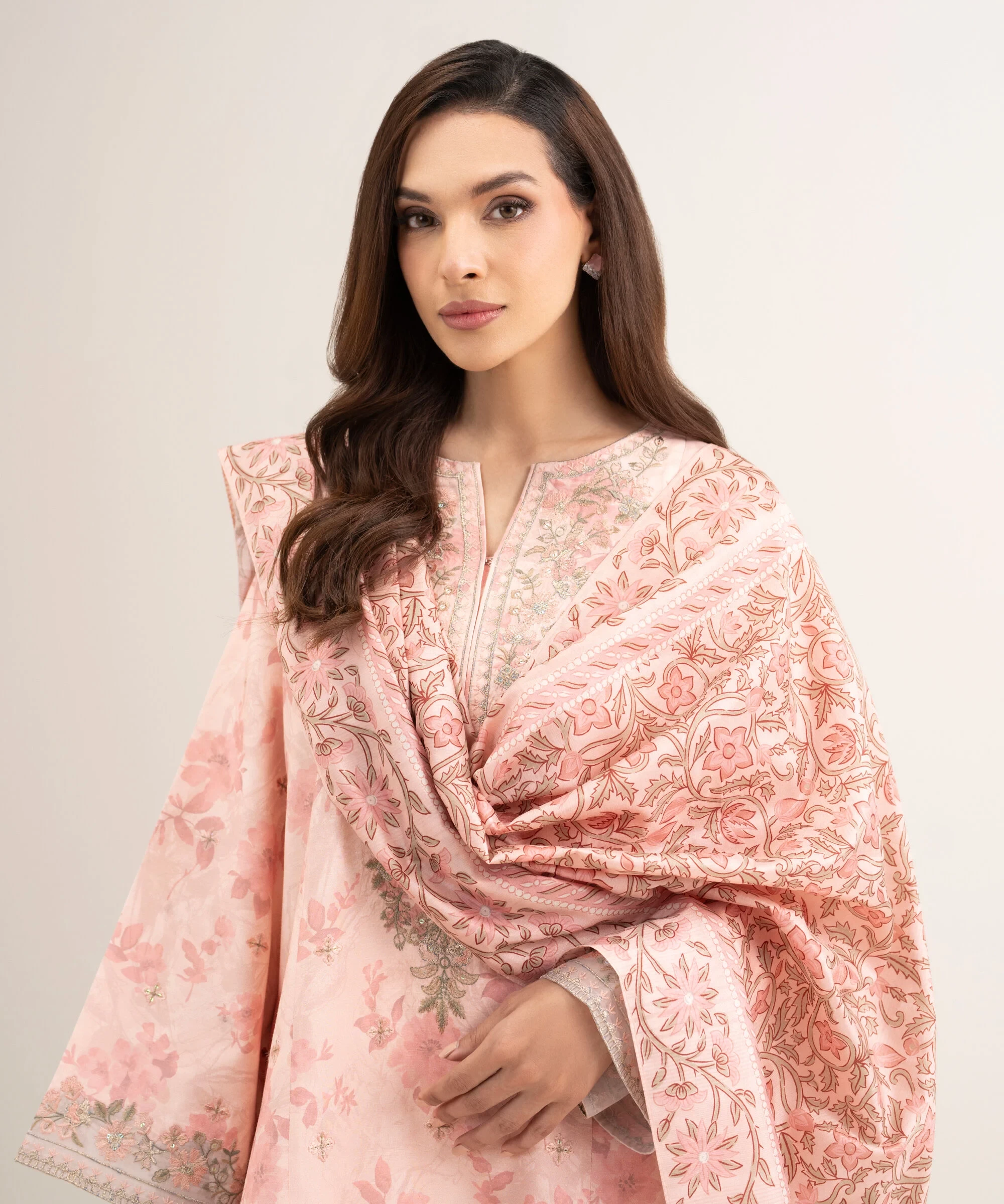 3 Piece Embroidered Raw Silk Suit -  3FELXS26V116