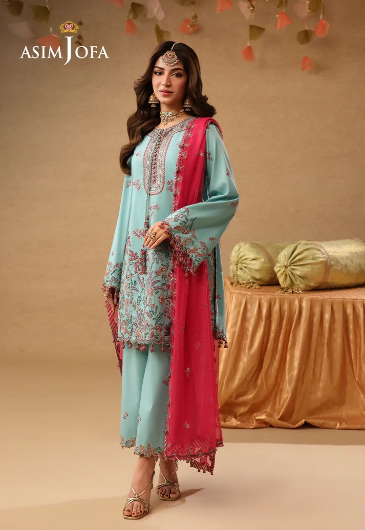AJULIF-02 Embroidered Raw Silk 3 Pcs