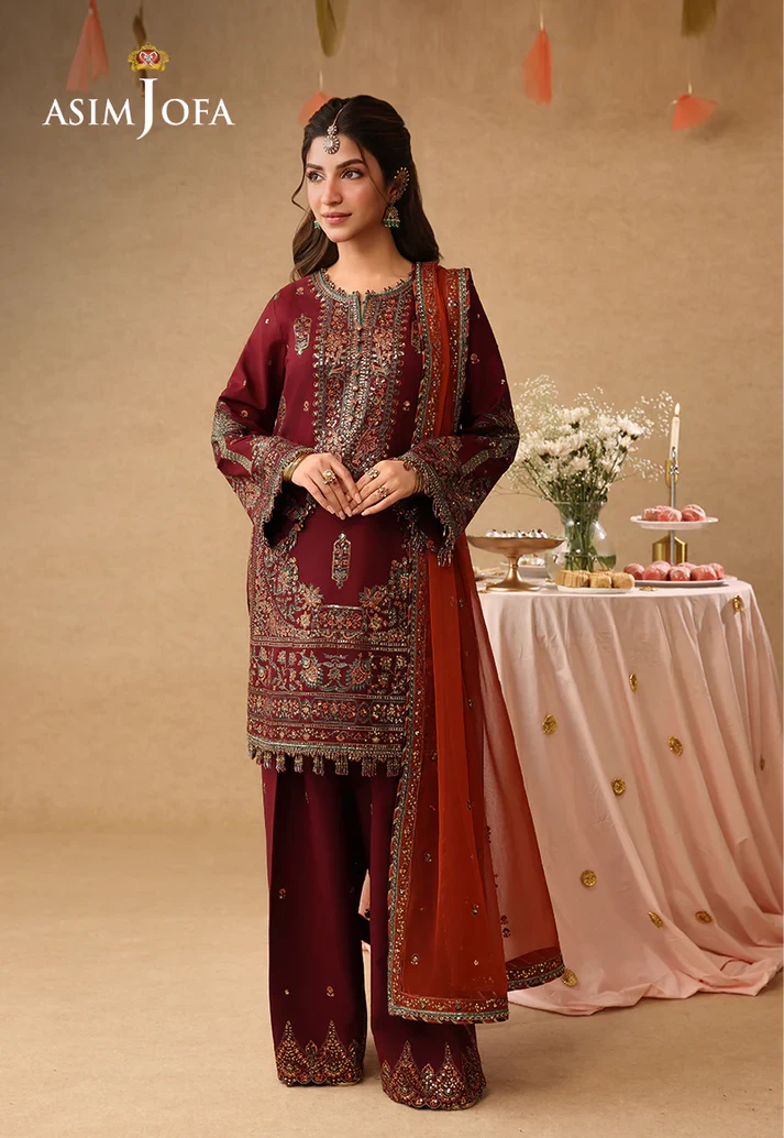 AJULIF-04 Embroidered Boski Silk 3 Pcs
