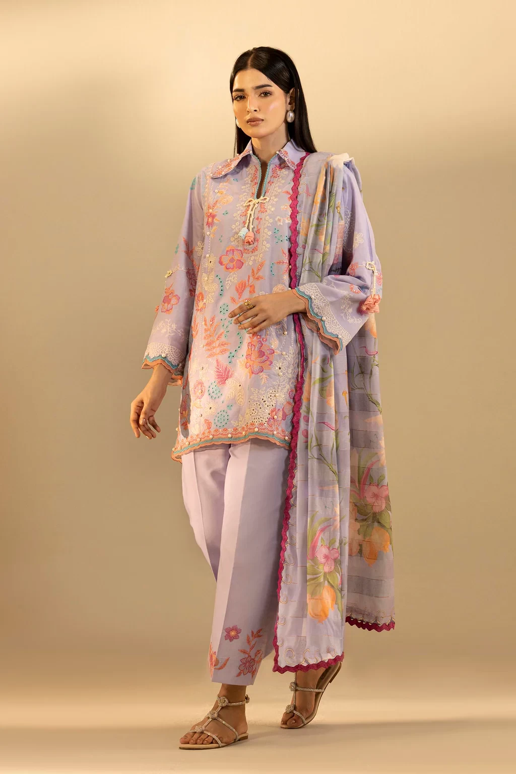 Embroidered 3 Piece Muzlin Suit - M262-008B-DD