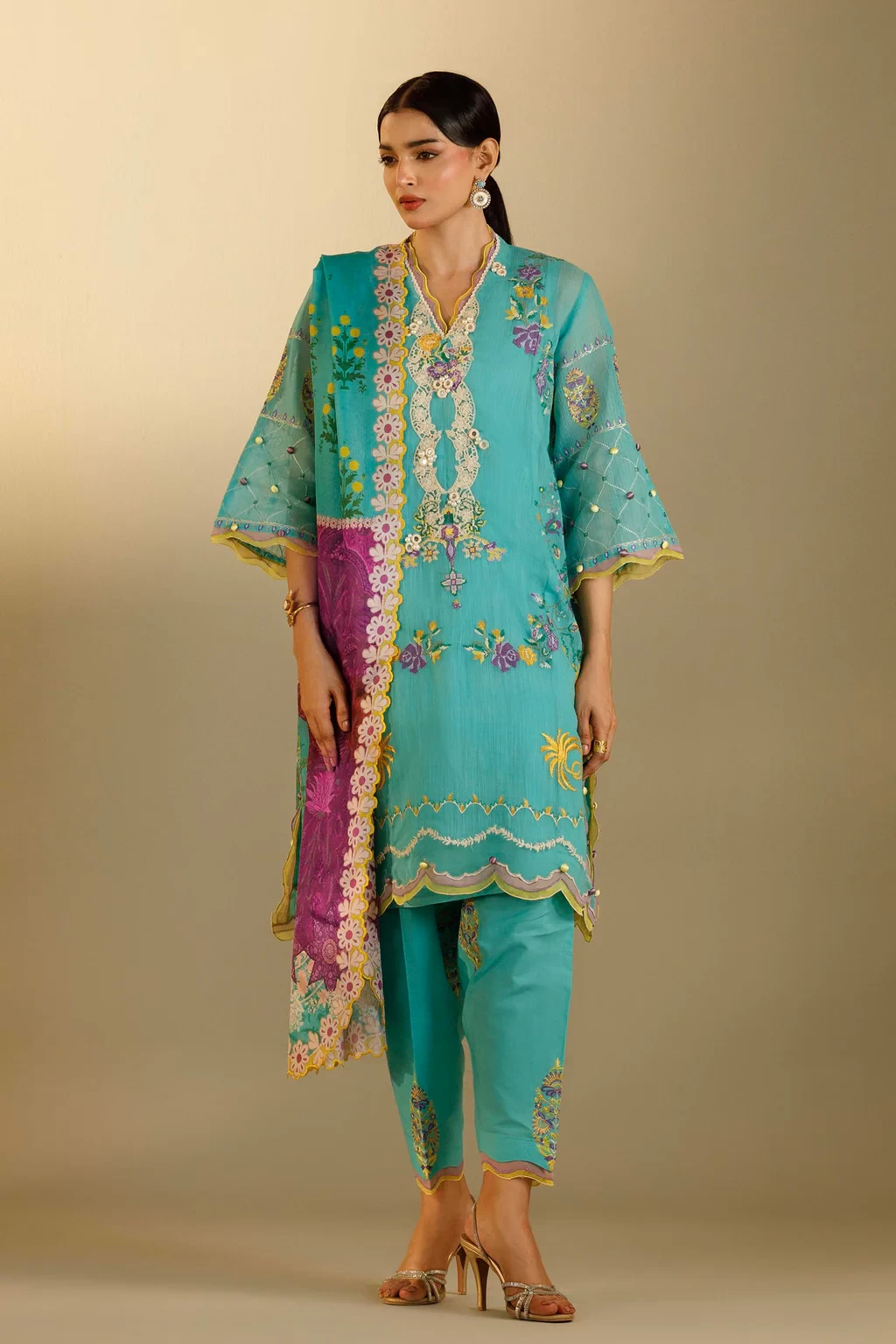 Embroidered 3 Piece Muzlin Suit - M262-019A-CV
